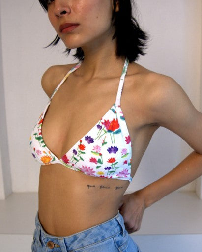 Triangle Bikini Top with Fixed Cups - Lotus Sky