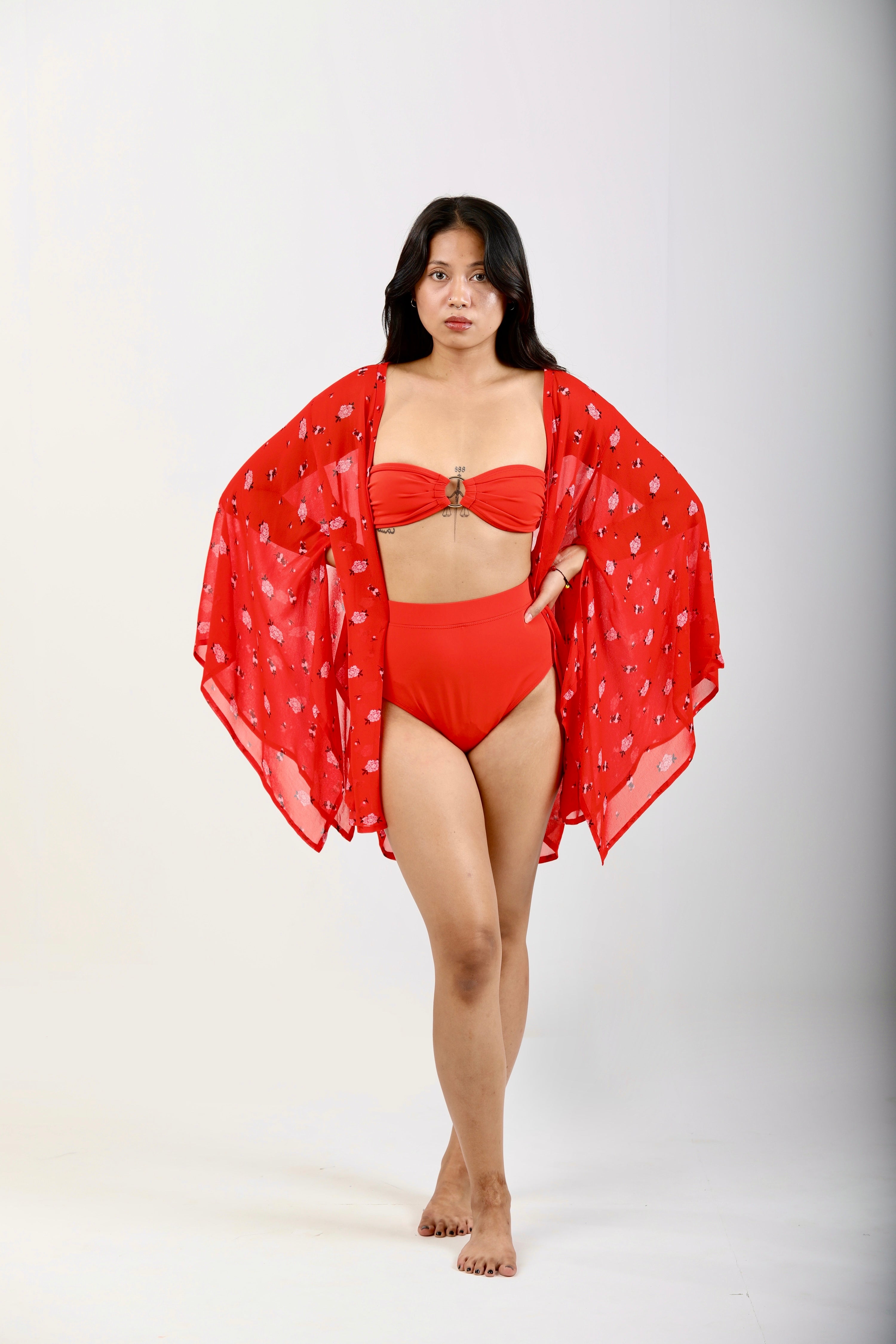 Butterfly Sleeve Short Kaftan - Carnations