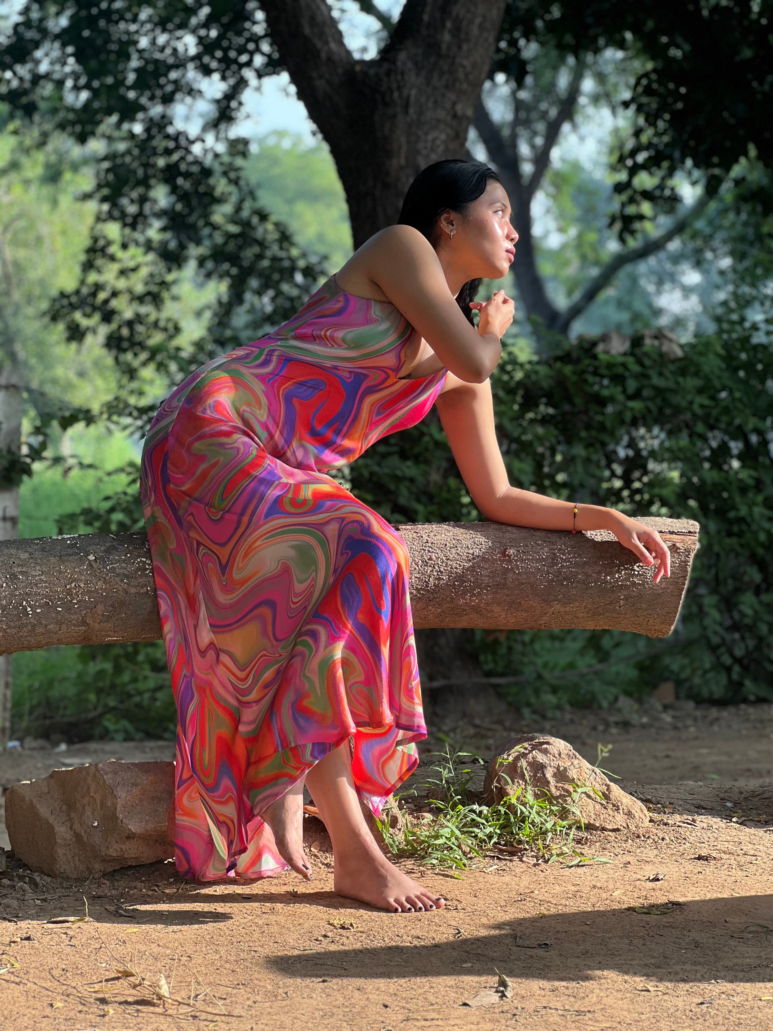 Satin Slip Dress - Candy Wave