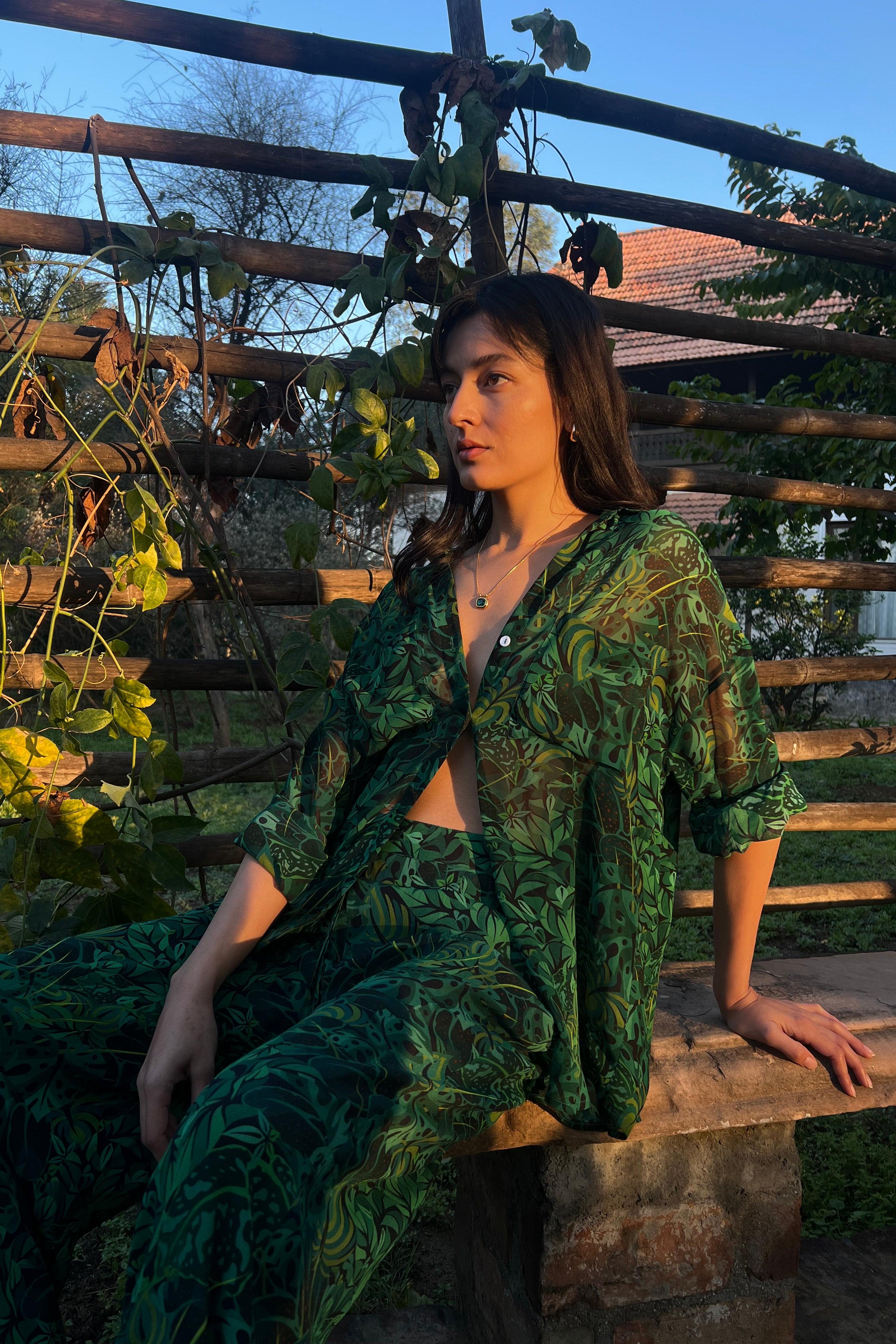 Emerald Jungle Georgette Sheer Shirt