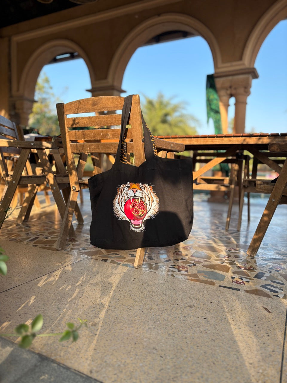 Canvas Beach Bag - Tiger Pom