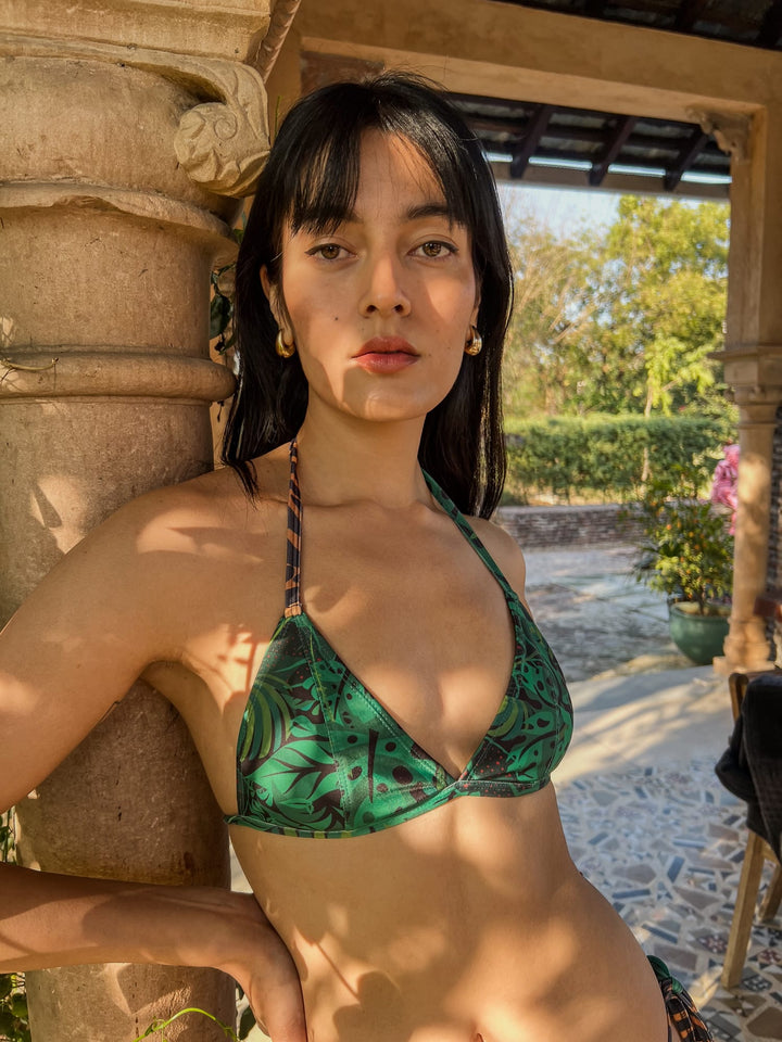 Triangle Bikini Top with Fixed Cups - Emerald Jungle