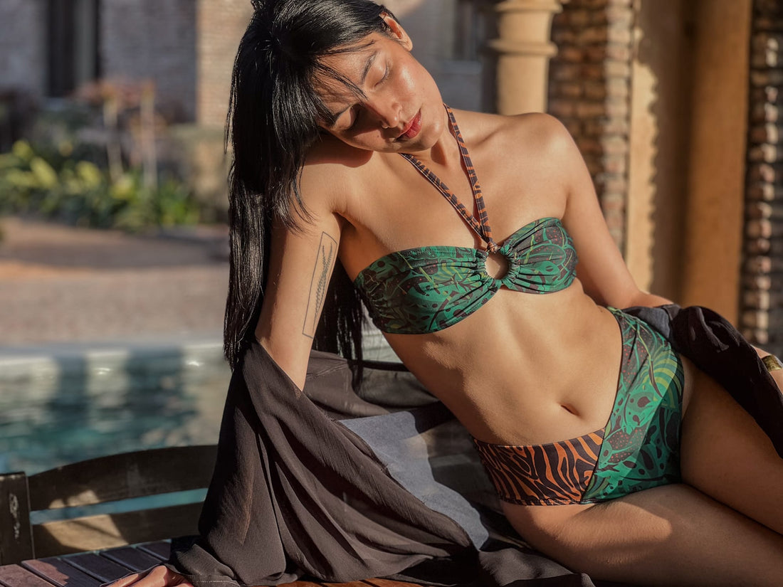 A variety of stylish swimwear including swim suits, monokinis, and bikini dresses; featuring swimming suits for women, swim suits for ladies, swimdresses for women, swimdress for women, and swimming dress for ladies – perfect for a chic beach day.