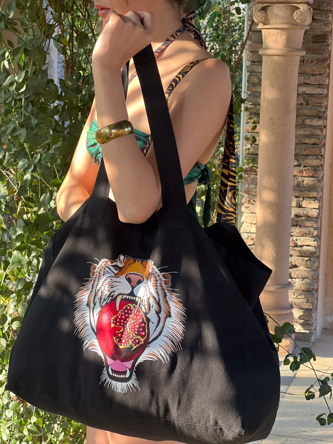 Canvas Beach Bag - Tiger Pom