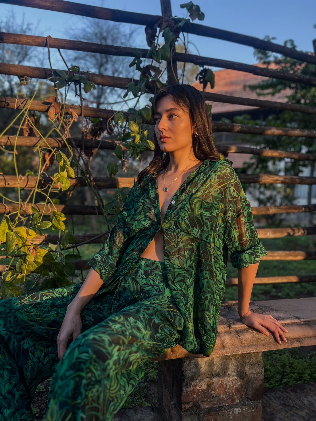 Emerald Jungle Georgette Sheer Shirt