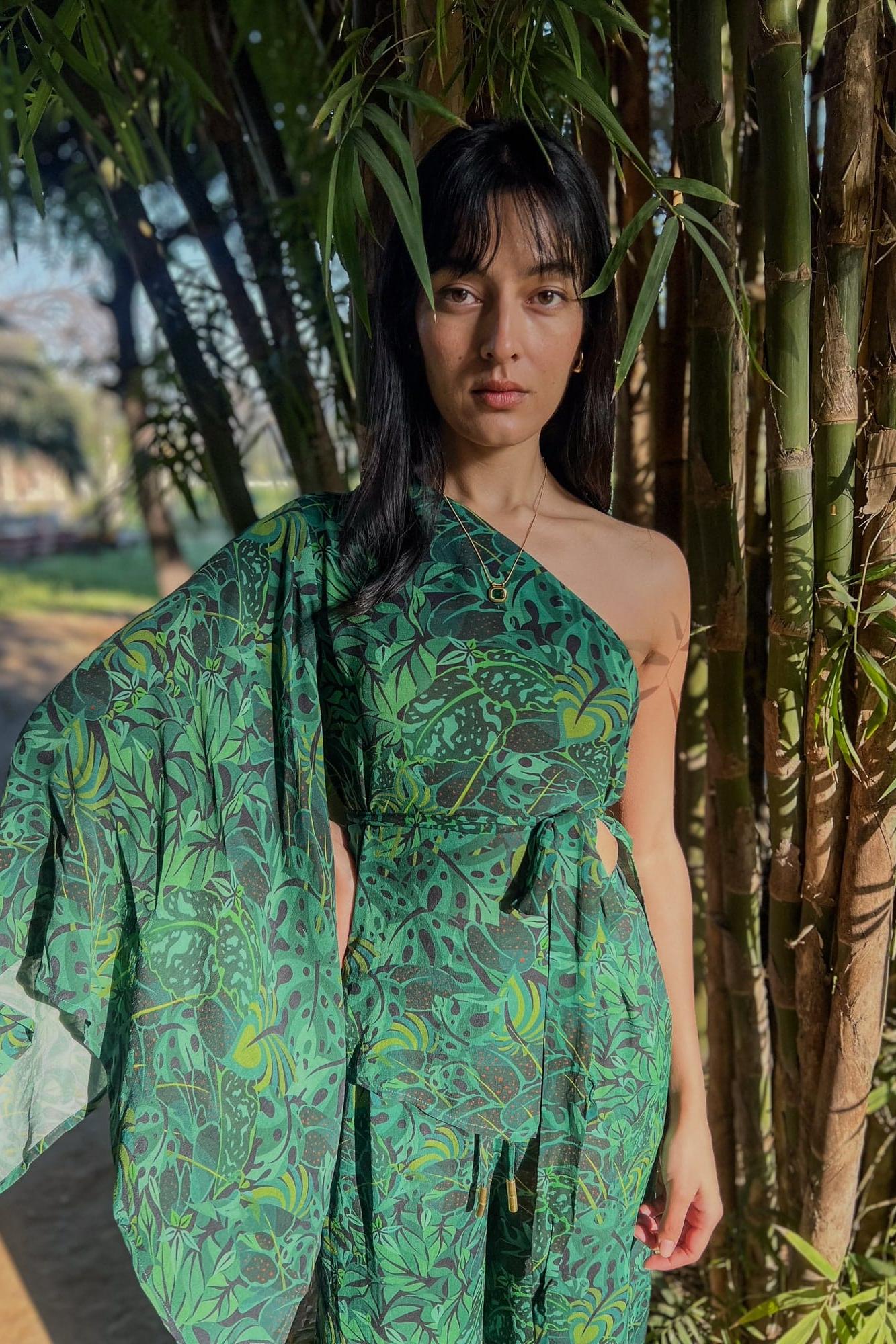 One Shoulder Top - Emerald Jungle-Resortwear-izsi-IZSI