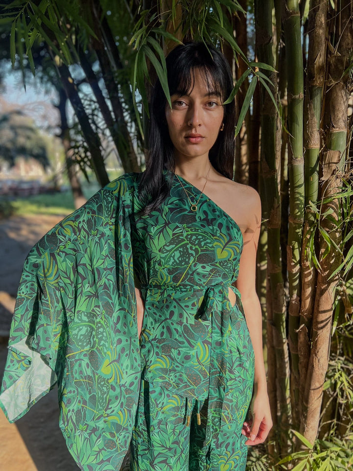 One Shoulder Top - Emerald Jungle