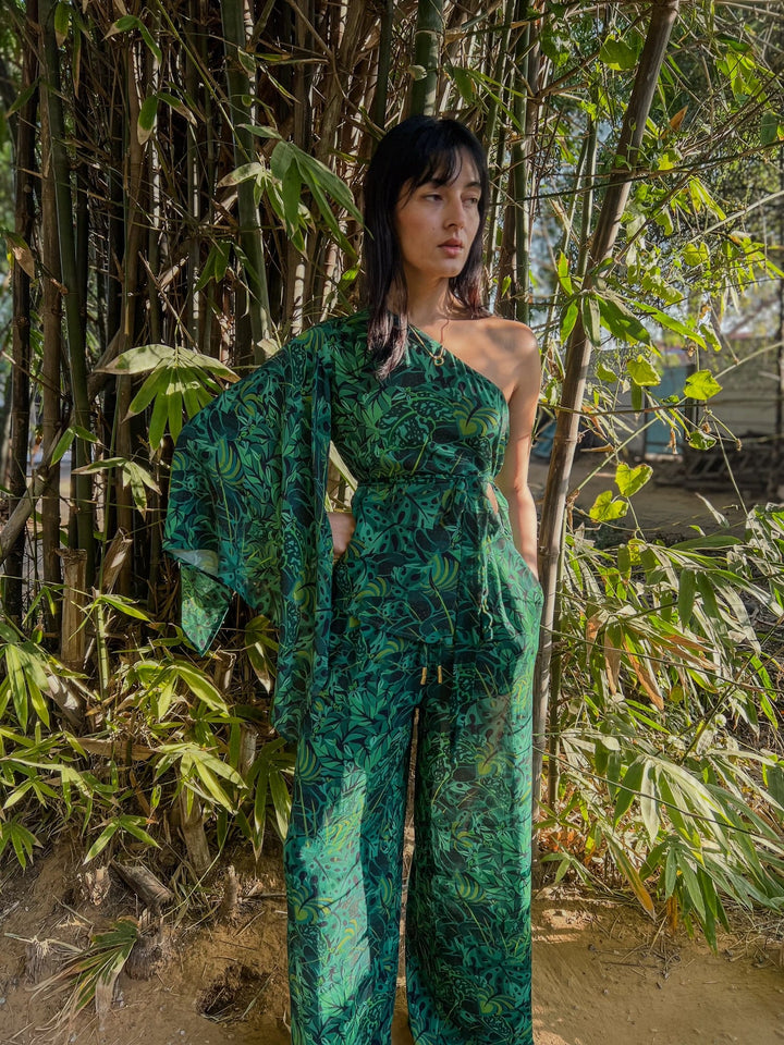 One Shoulder Top - Emerald Jungle