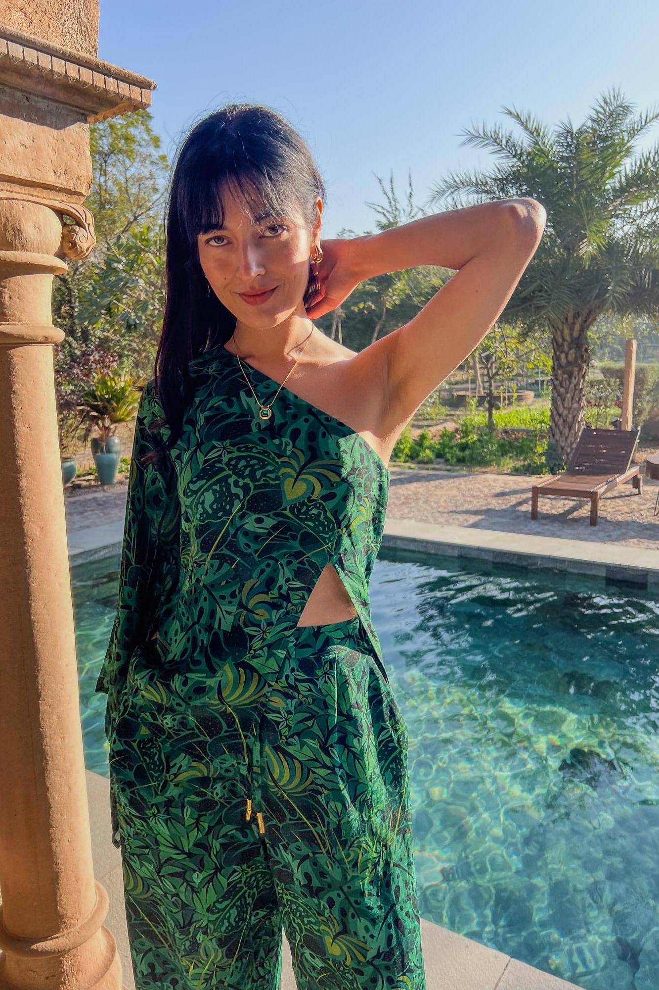 One Shoulder Top - Emerald Jungle