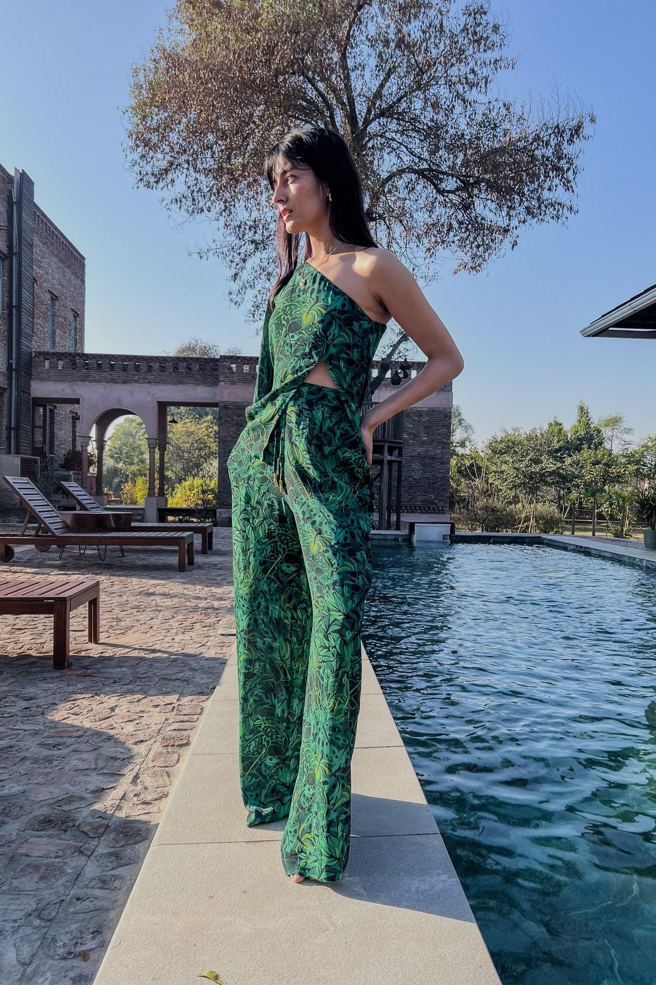 One Shoulder Top - Emerald Jungle