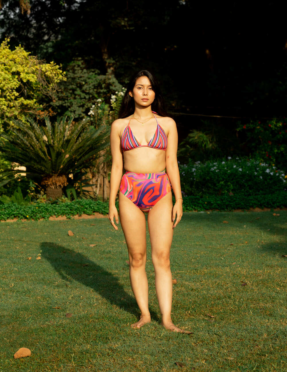 Triangle Bikini Top with Fixed Cups - Candy Stripes