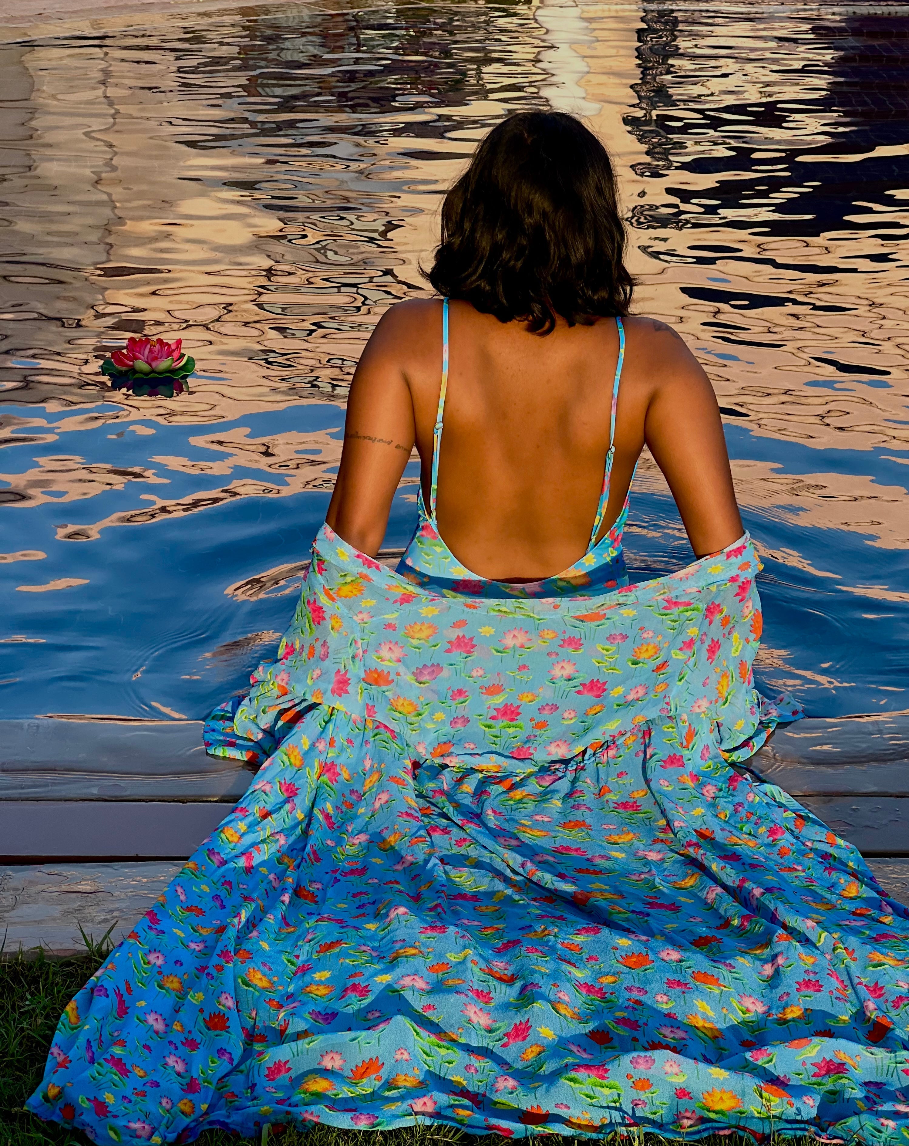 Kaftan with Drawstring Waist - Lotus Pond