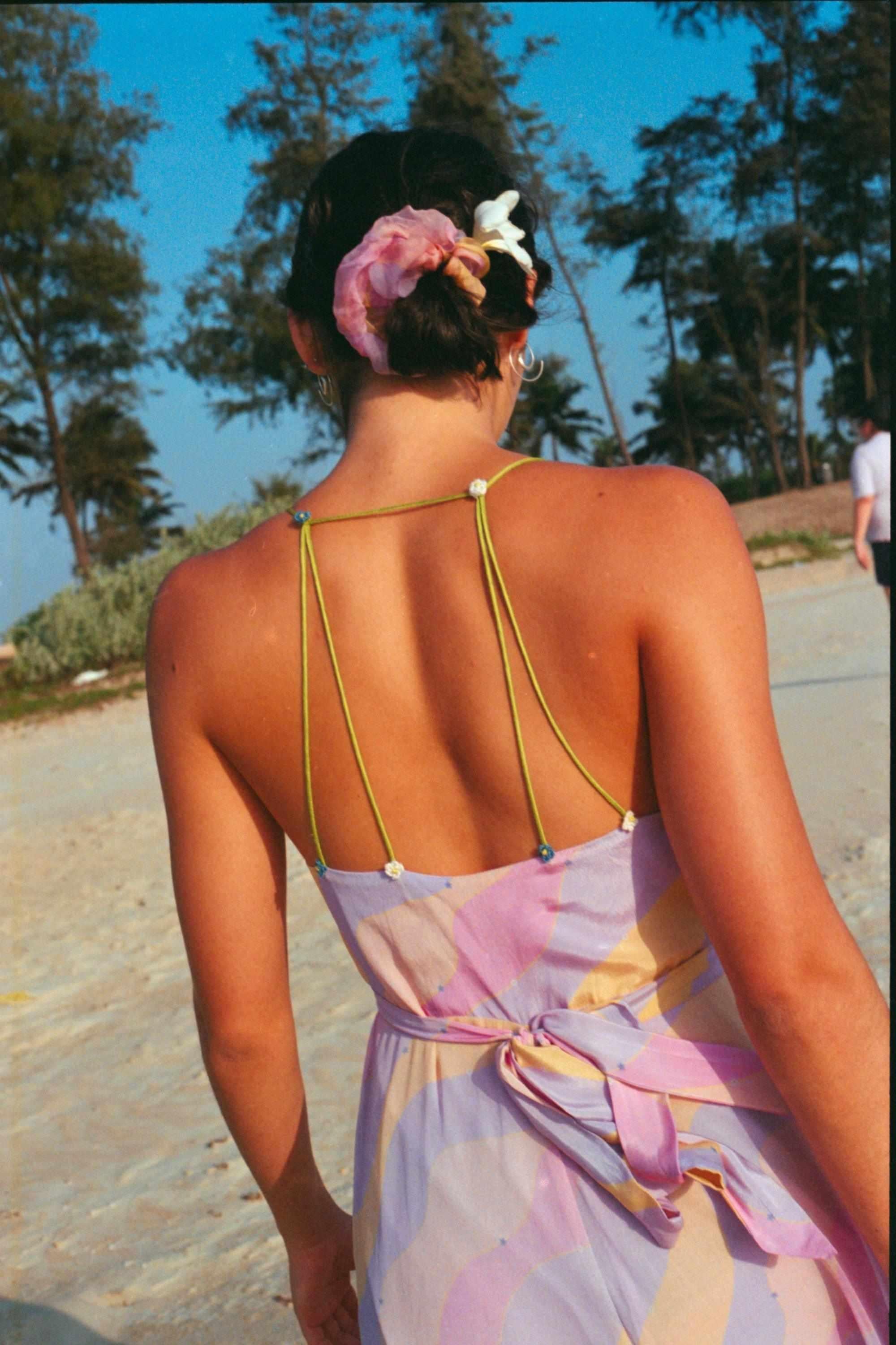 Jasmine Wave Wrap Dress With Hand Crochet Flower Straps