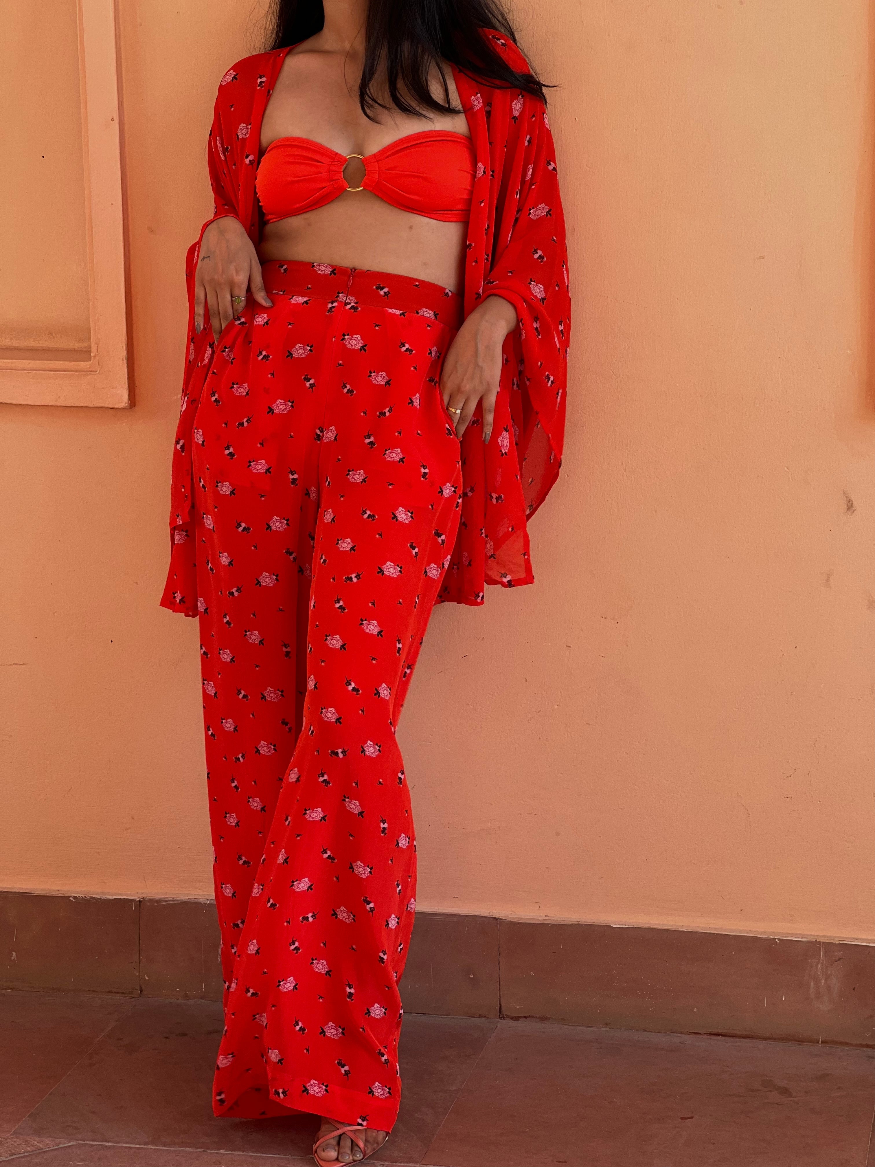 Trousers with Pockets - Carnations