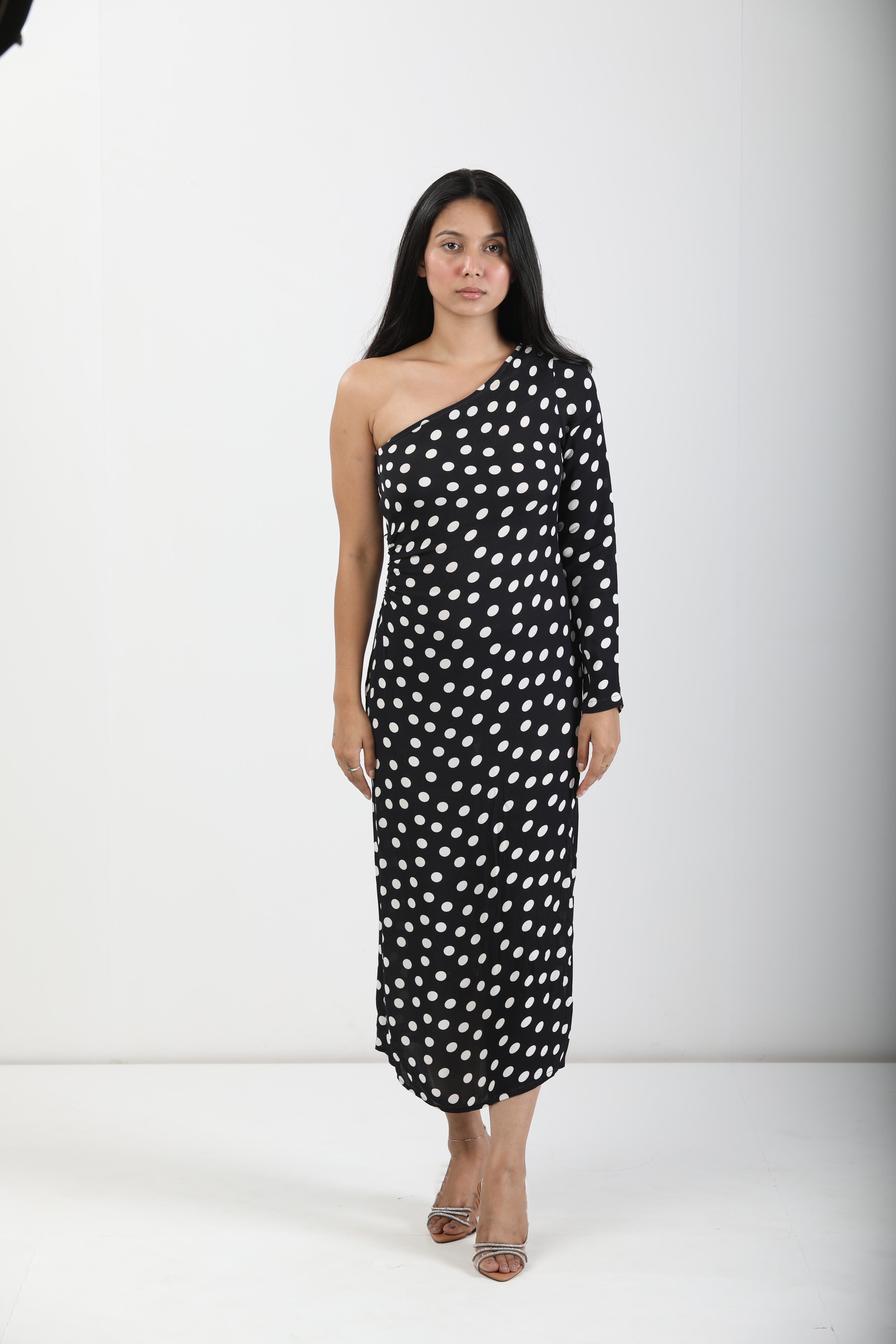 One Shoulder Dress - Noir Dot