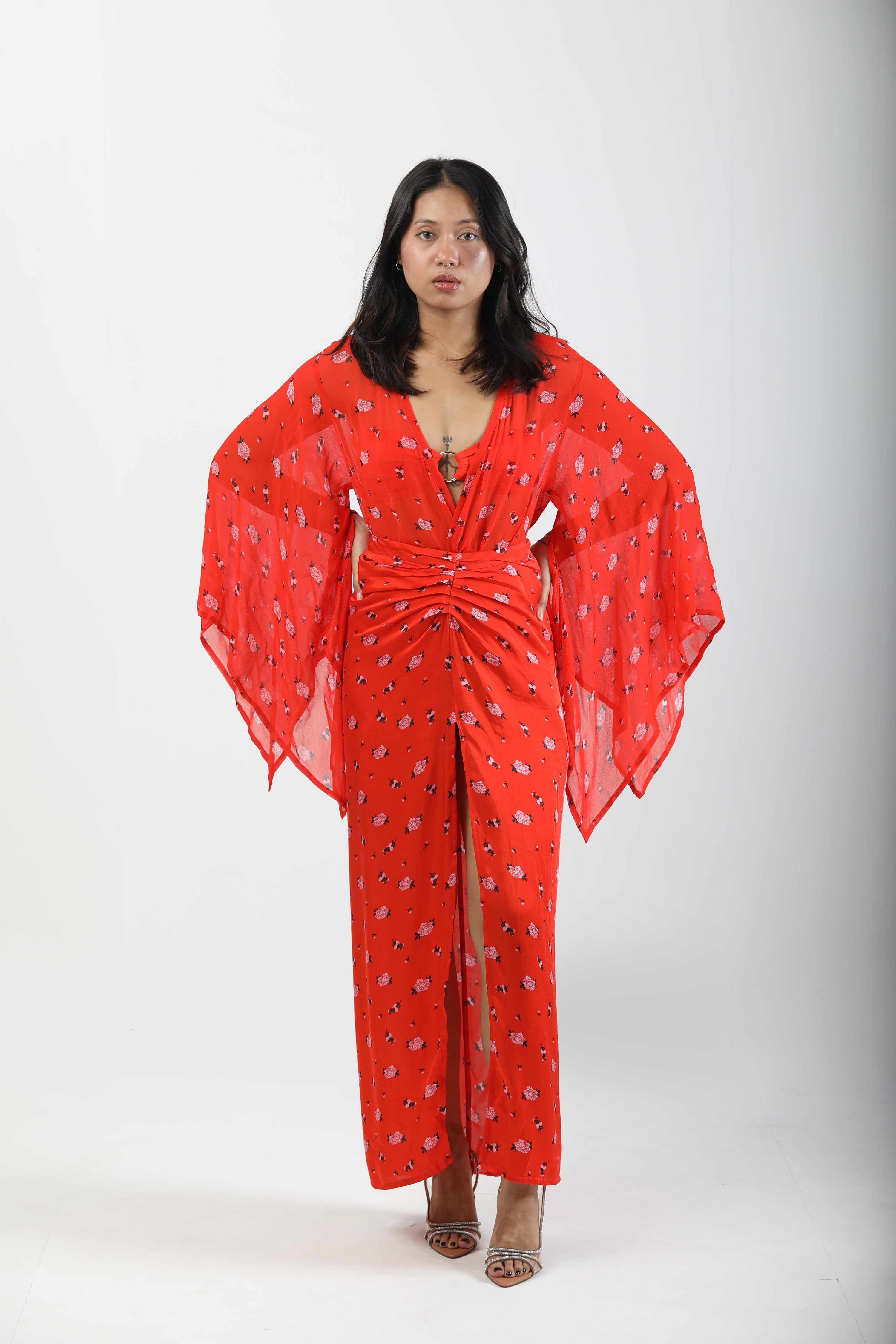 Waist Defining Ruched Sarong Skirt - Carnations