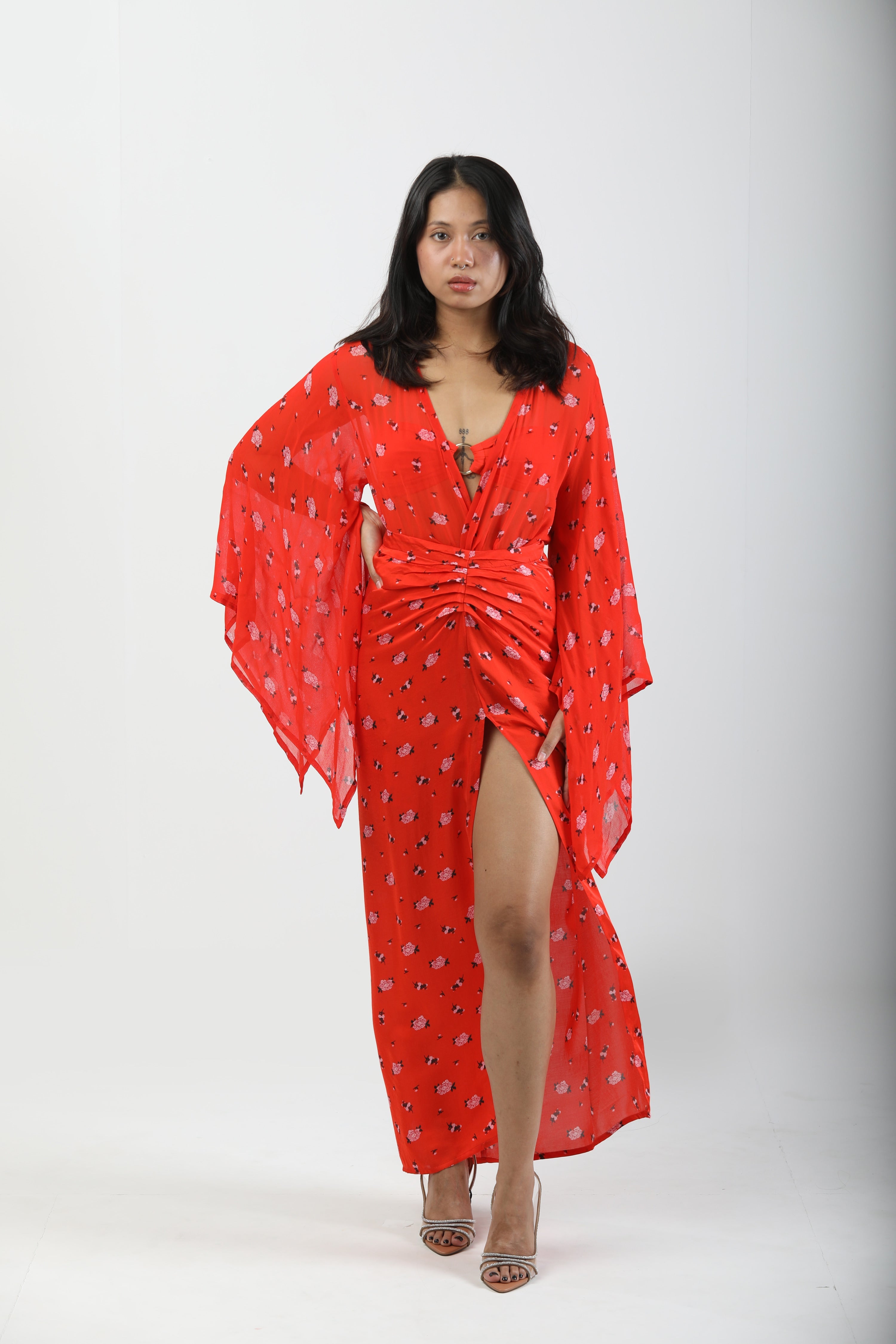 Waist Defining Ruched Sarong Skirt - Carnations-izsi-IZSI