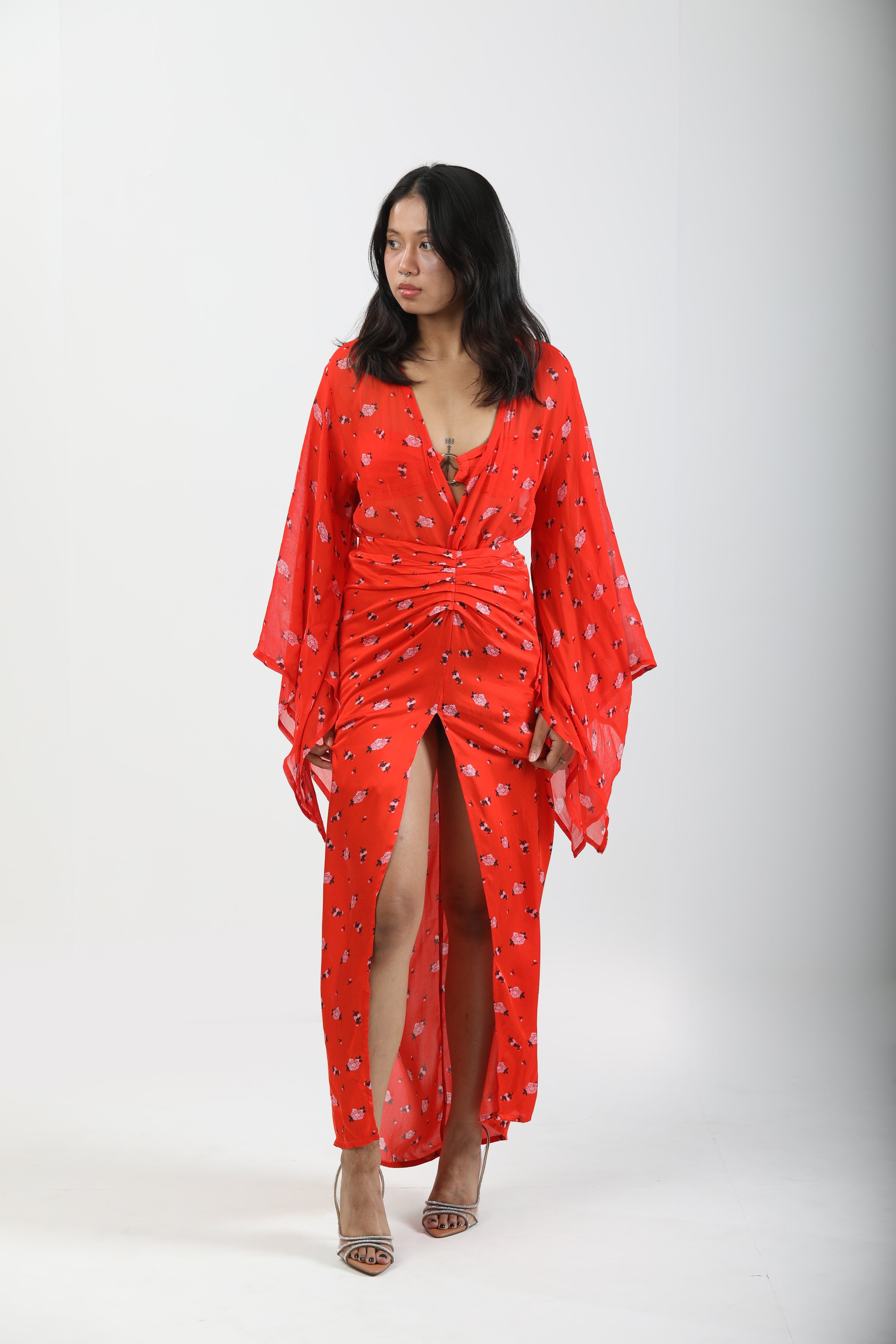 Waist Defining Ruched Sarong Skirt - Carnations