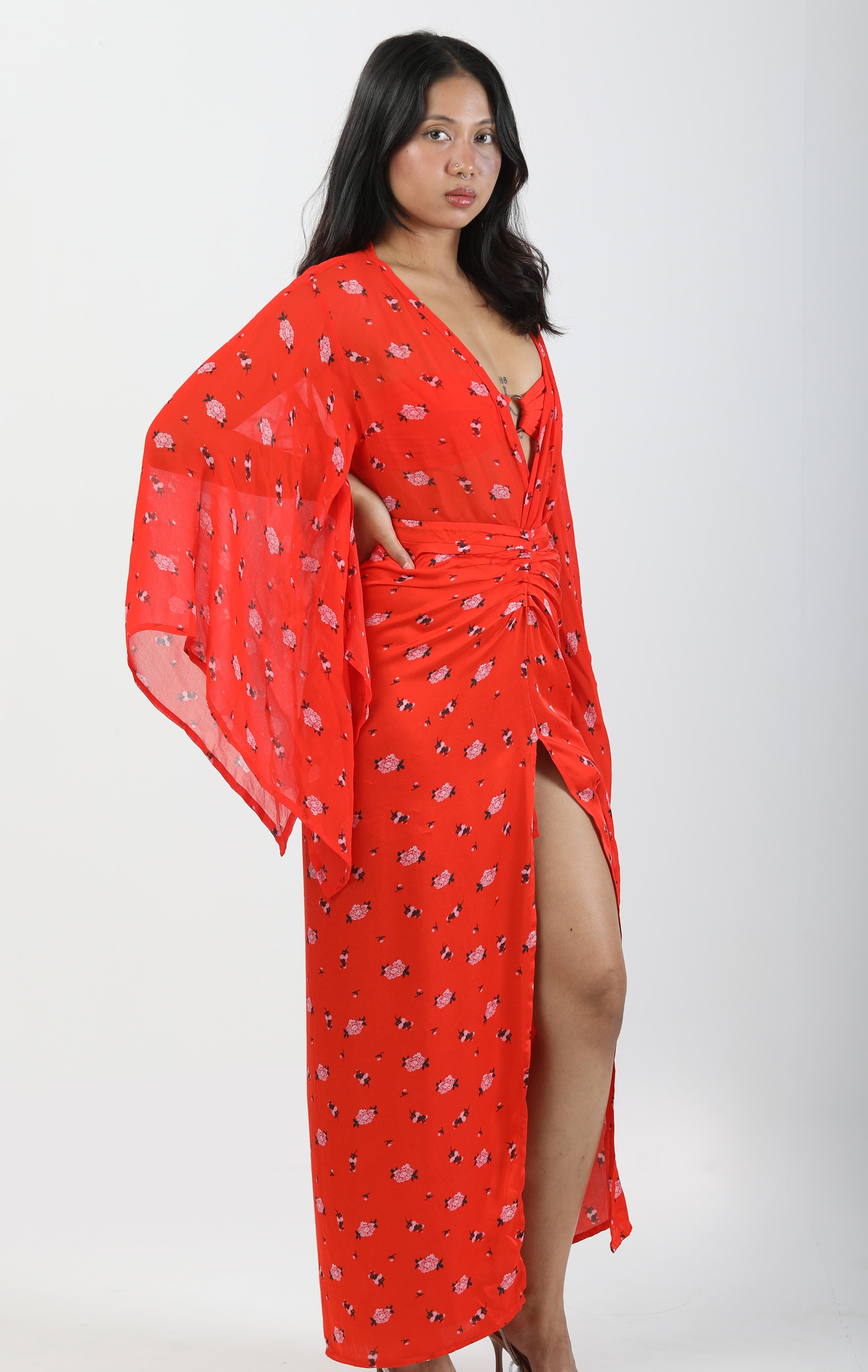 Waist Defining Ruched Sarong Skirt - Carnations