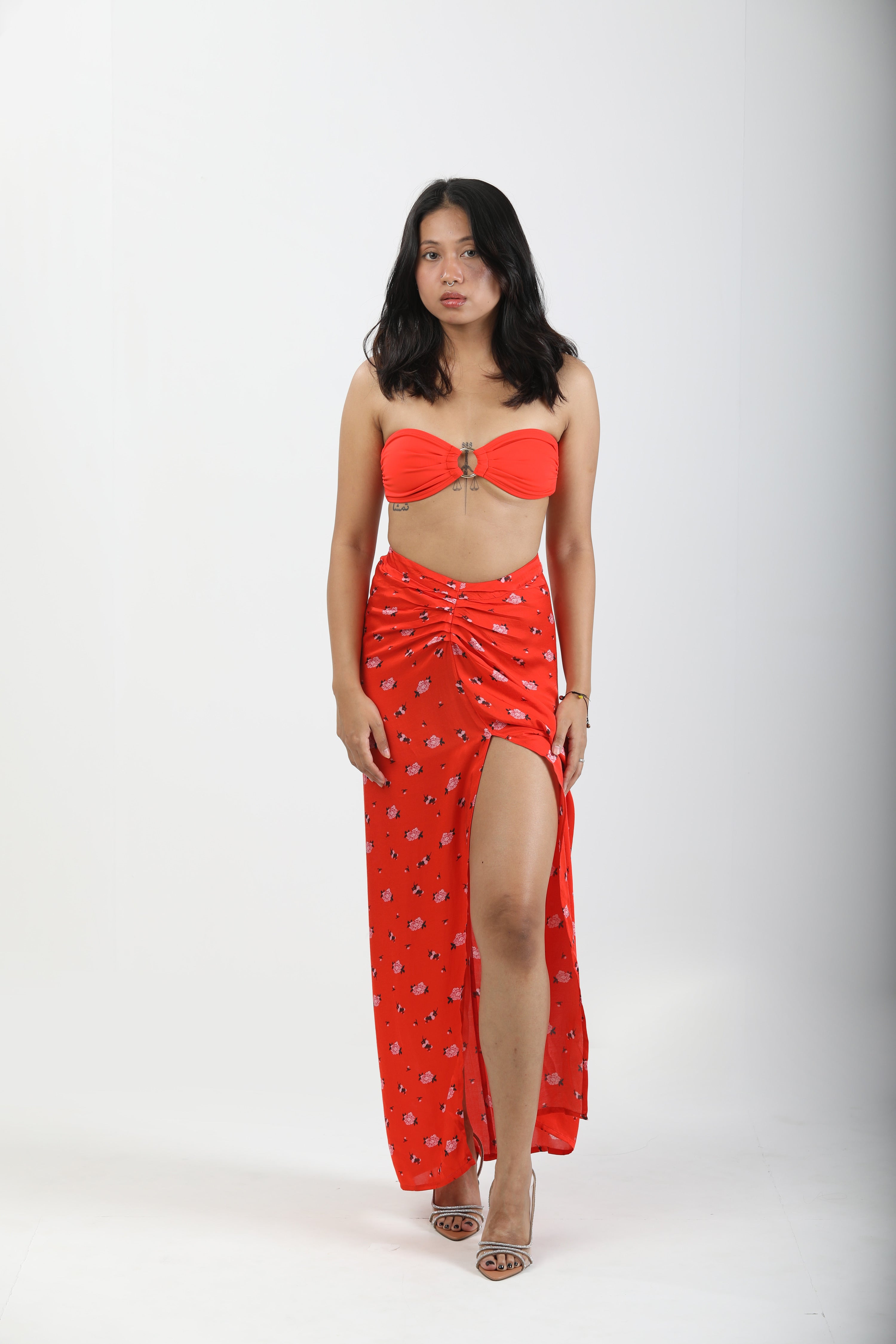 Waist Defining Ruched Sarong Skirt - Carnations