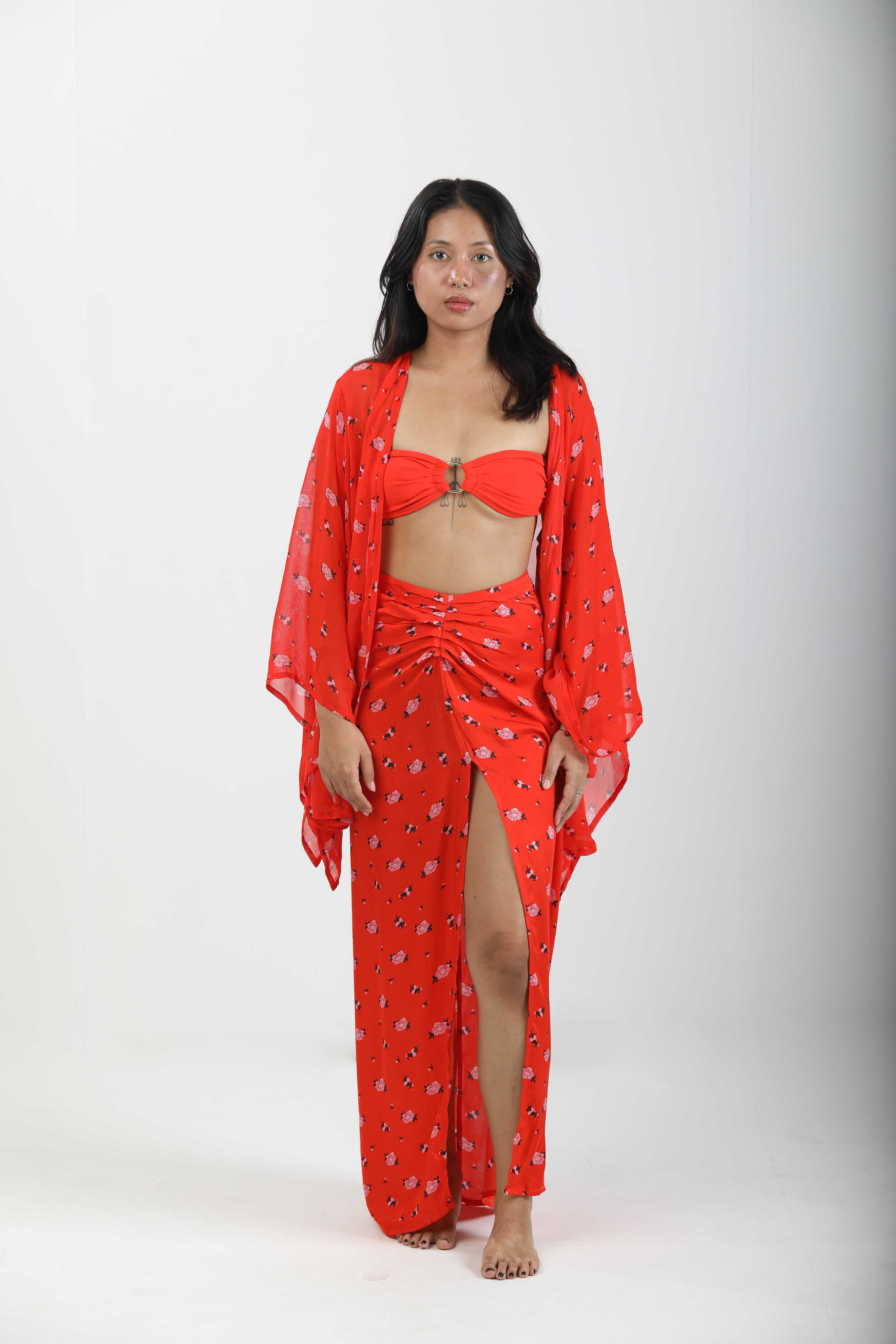 Waist Defining Ruched Sarong Skirt - Carnations