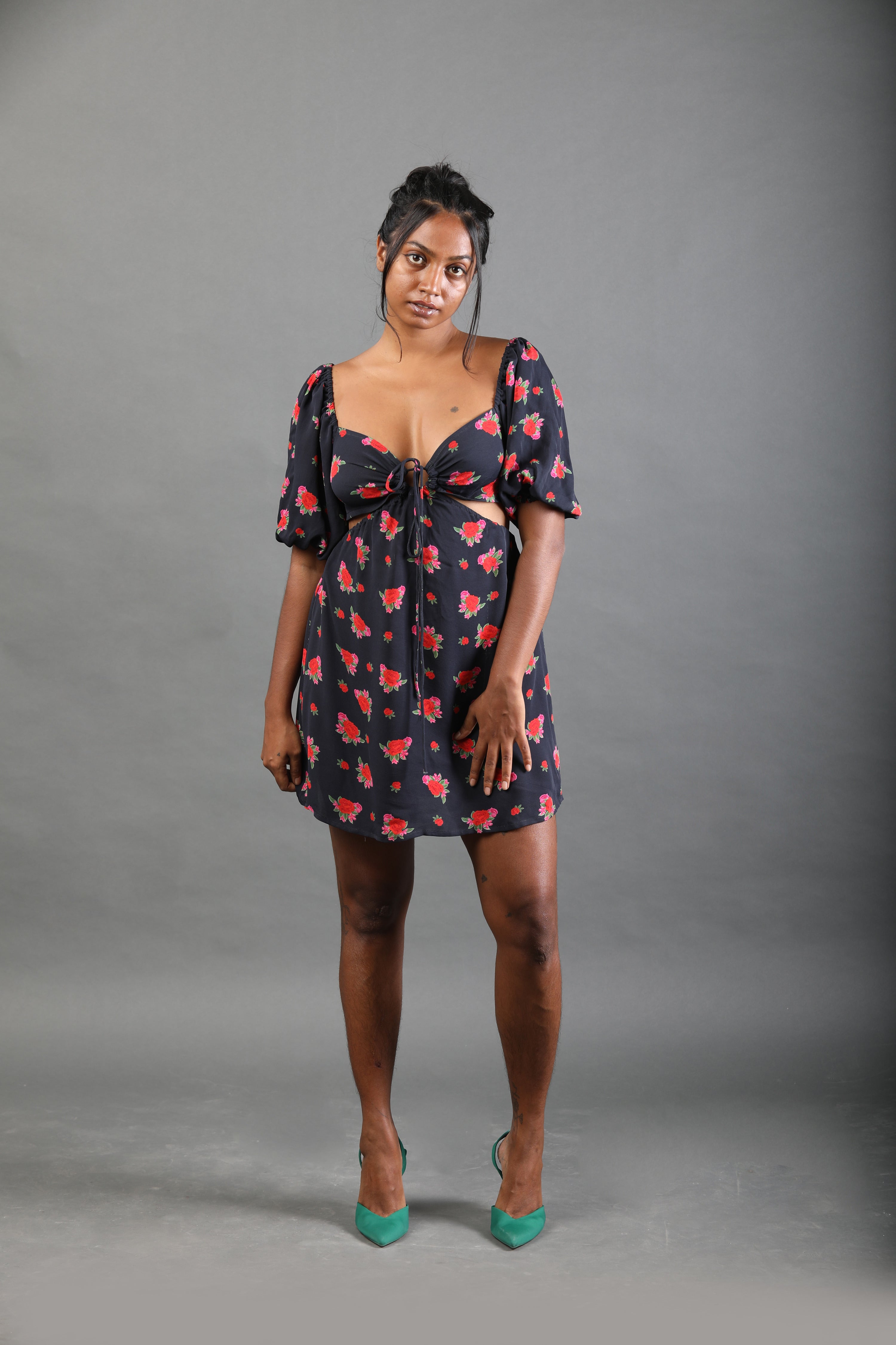 Cut Out Short Dress - Rose Bloom-Resortwear-izsi-IZSI