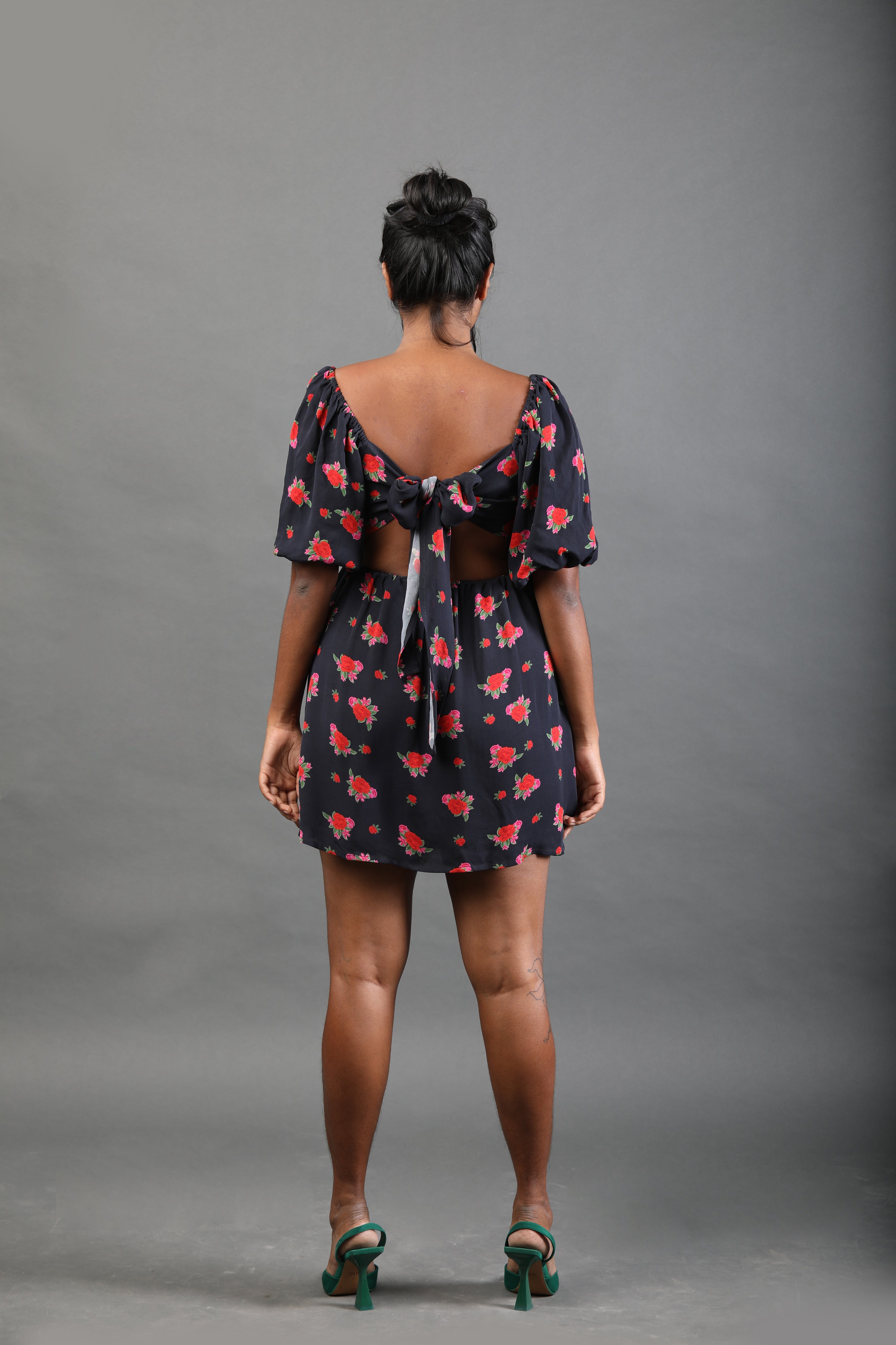 Cut Out Short Dress - Rose Bloom