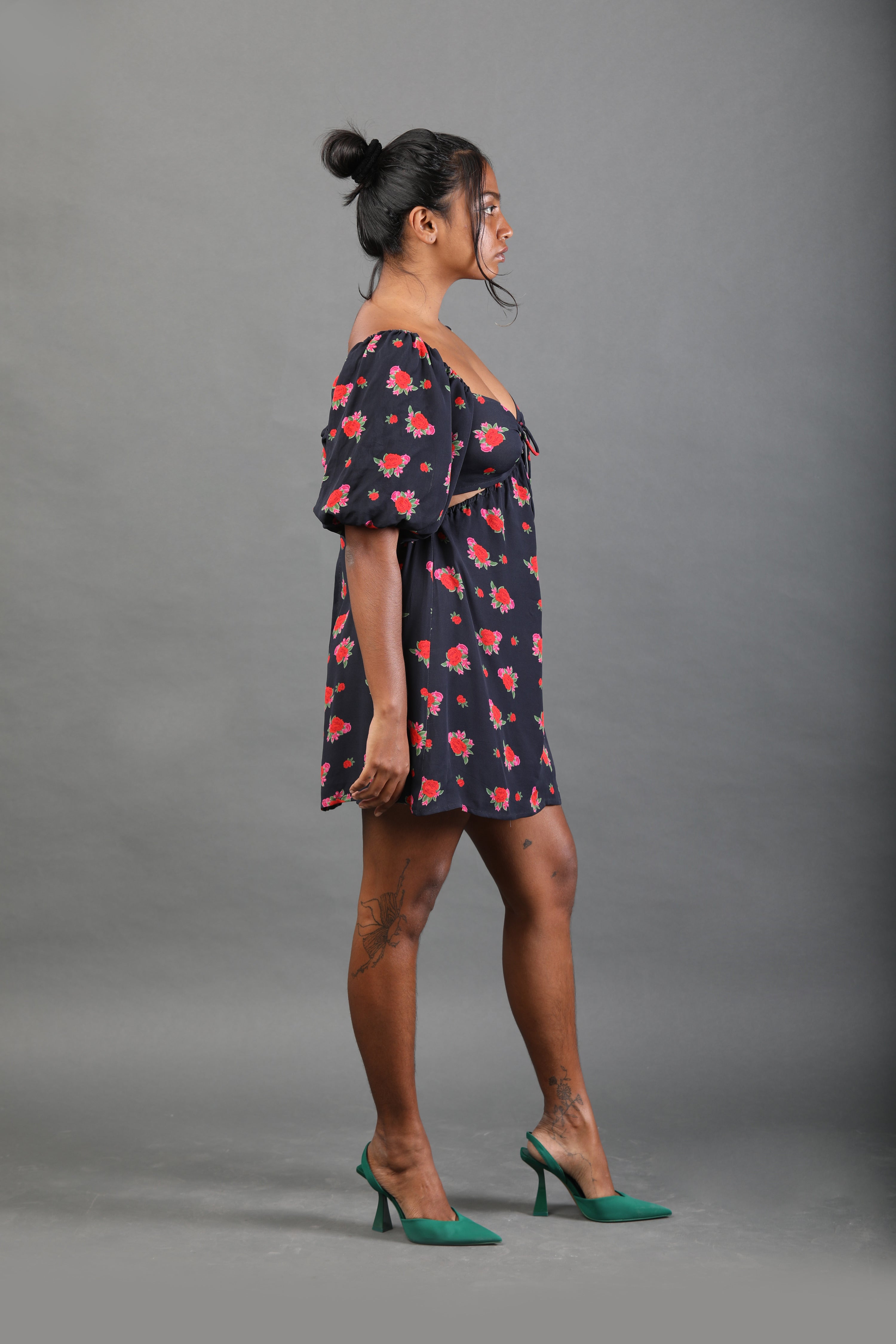 Cut Out Short Dress - Rose Bloom