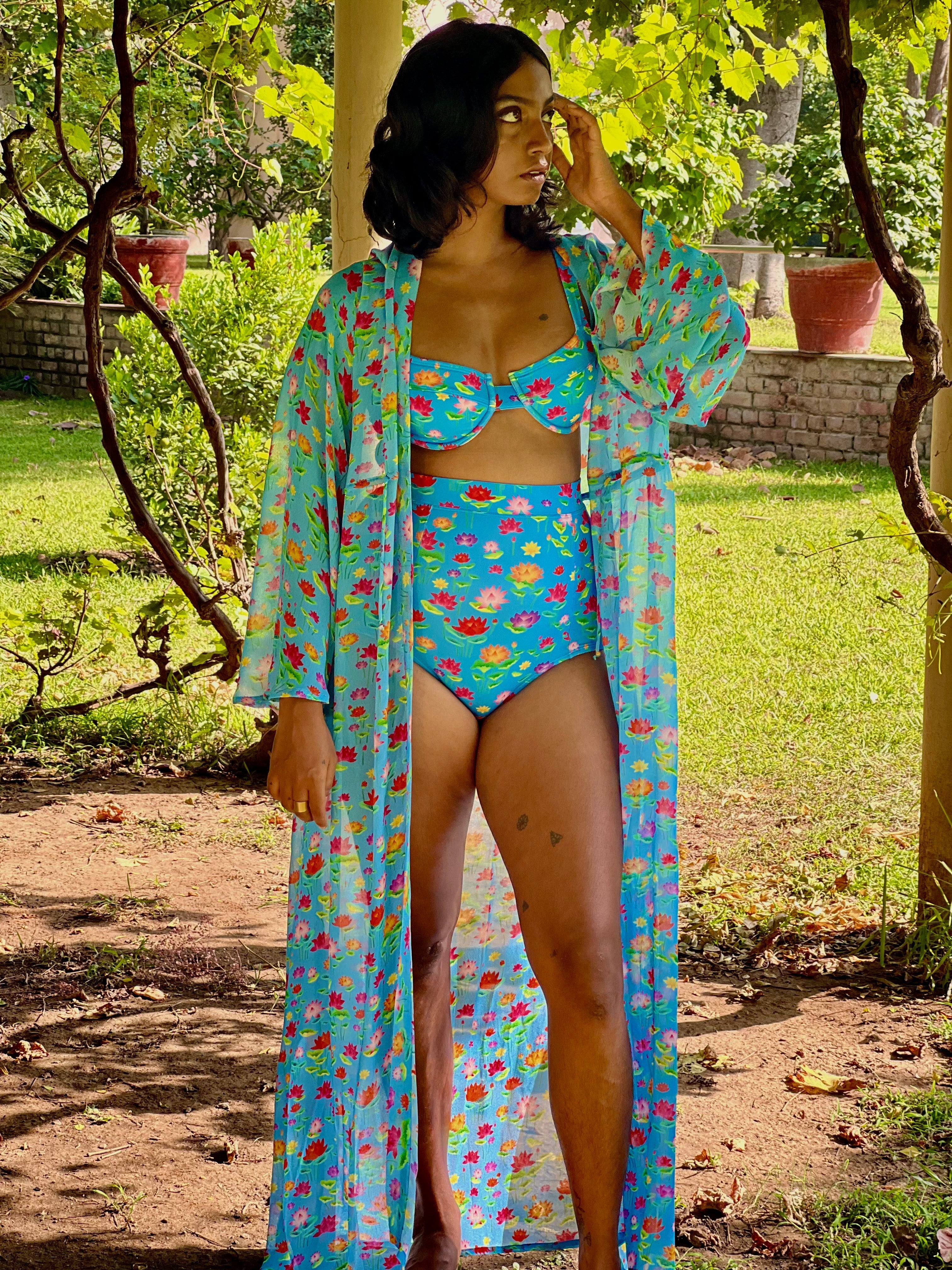 Kaftan with Drawstring Waist - Lotus Pond-Resortwear-izsi-IZSI