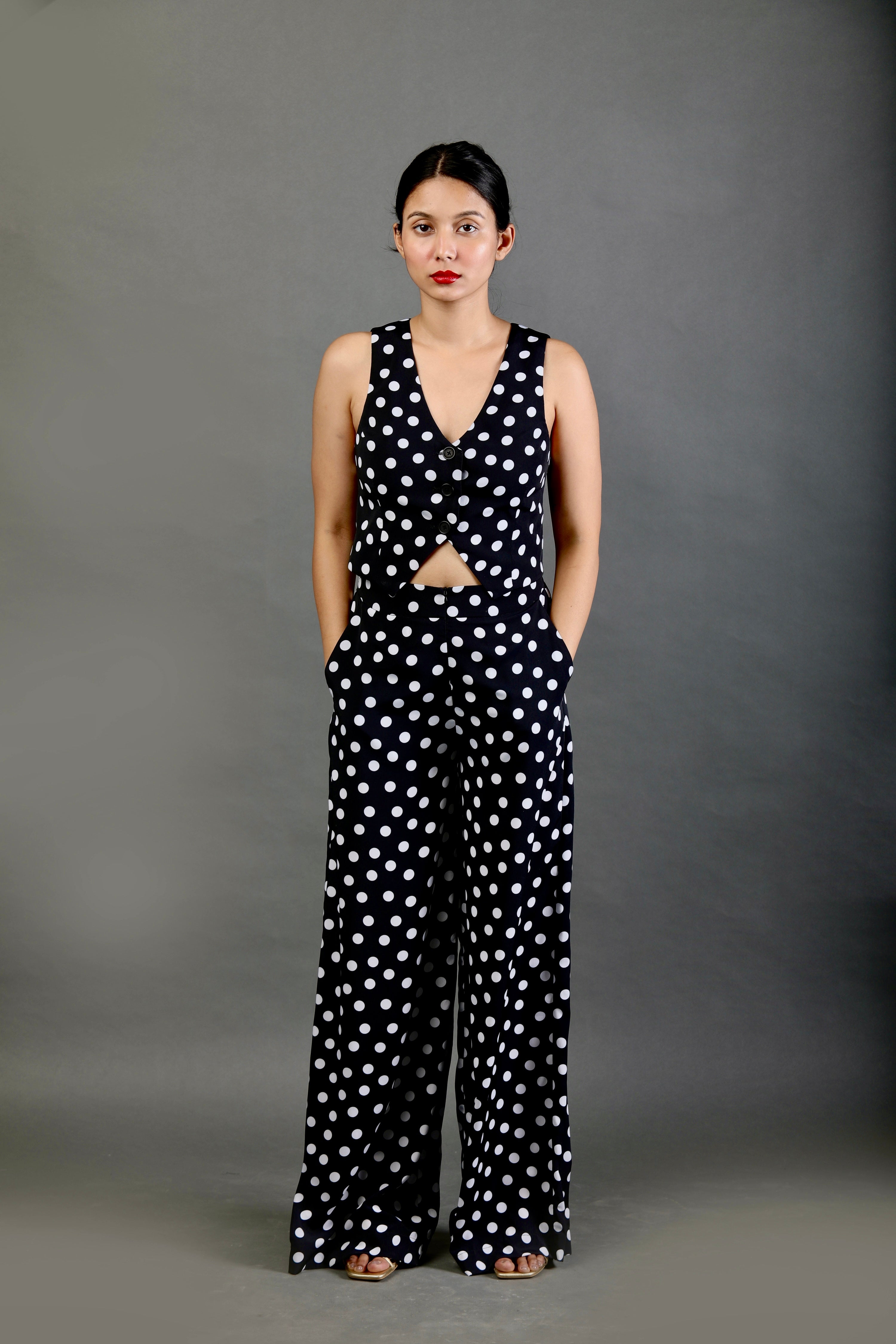 Tailored Waist Coat - Noir Dot-Resortwear-izsi-IZSI