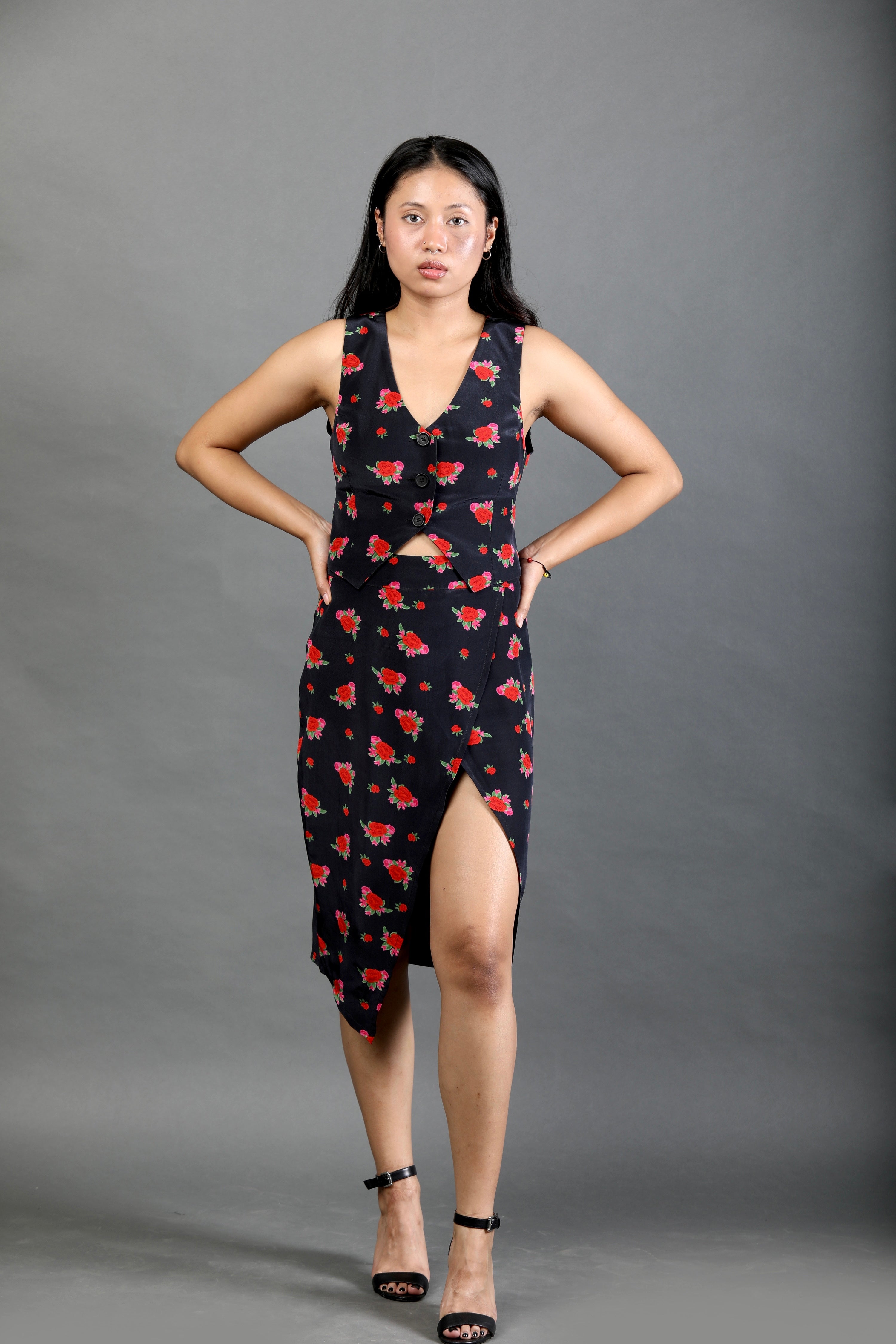 Front Slit Skirt - Rose Bloom