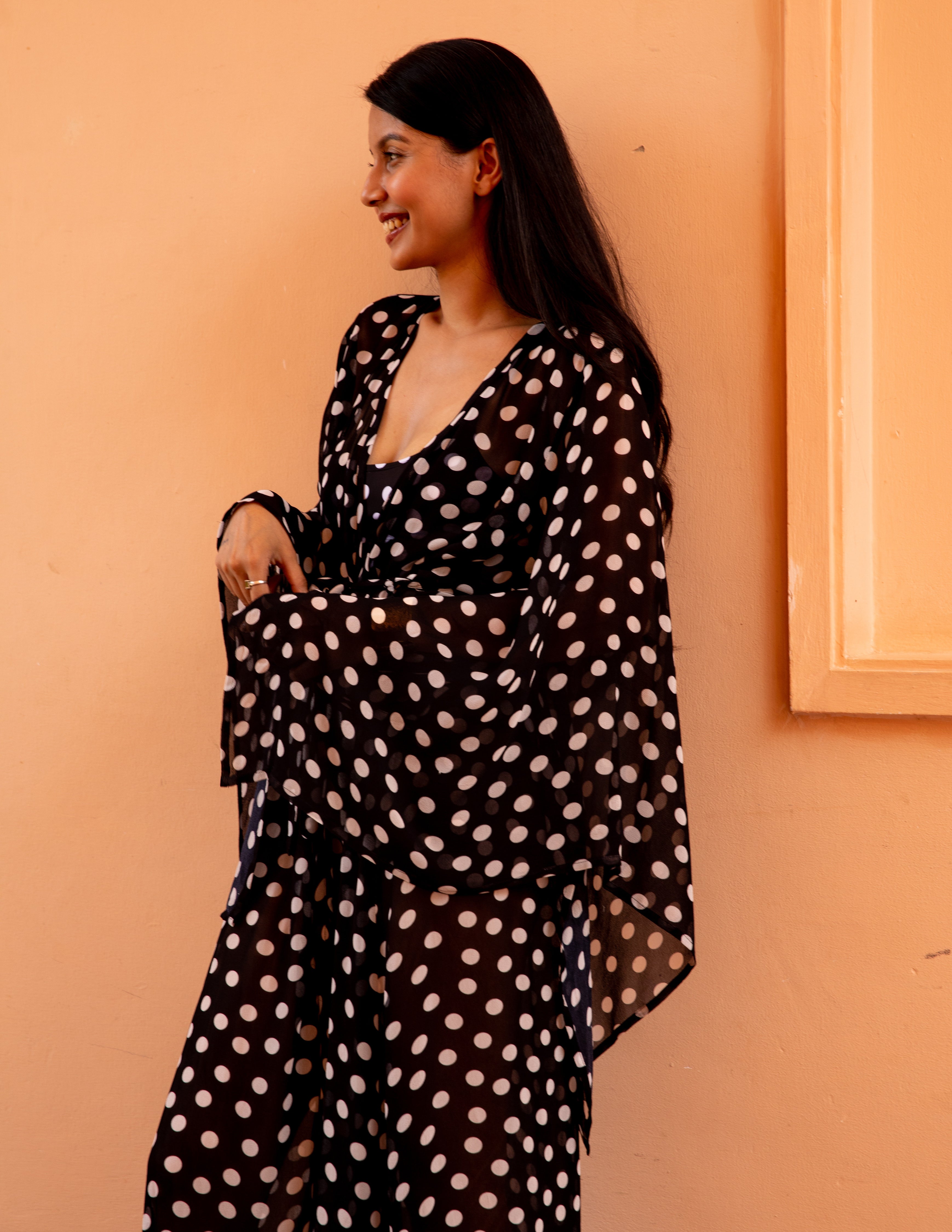 Kaftan with Butterfly Sleeves - Noir Dot