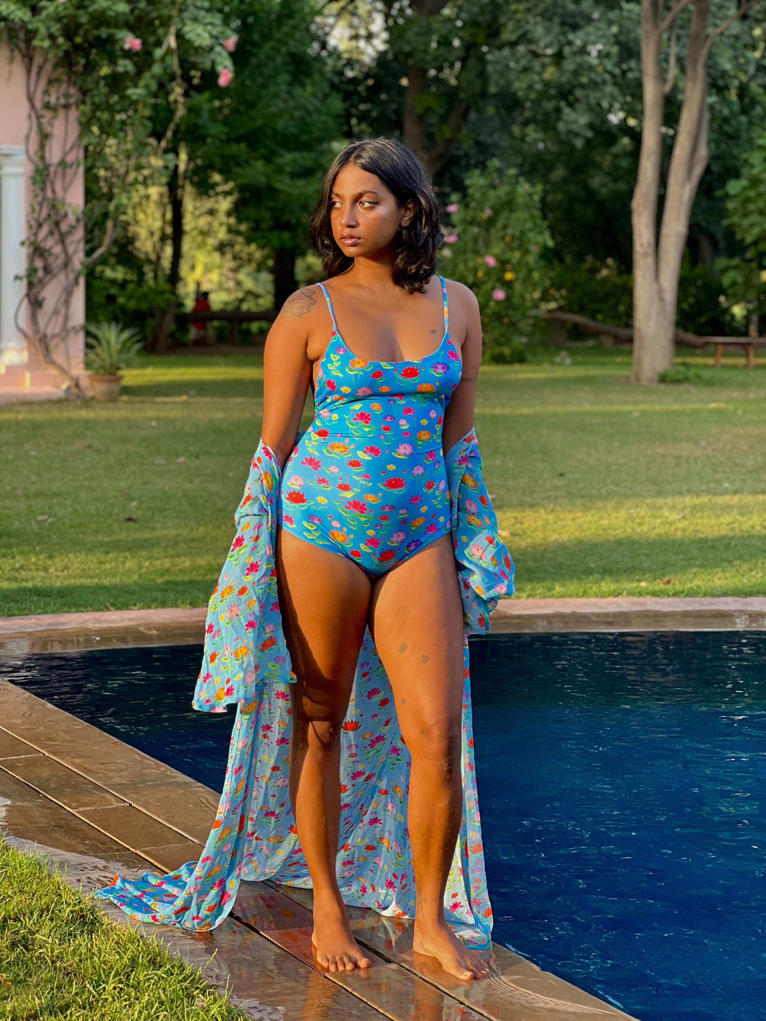 Kaftan with Drawstring Waist - Lotus Pond