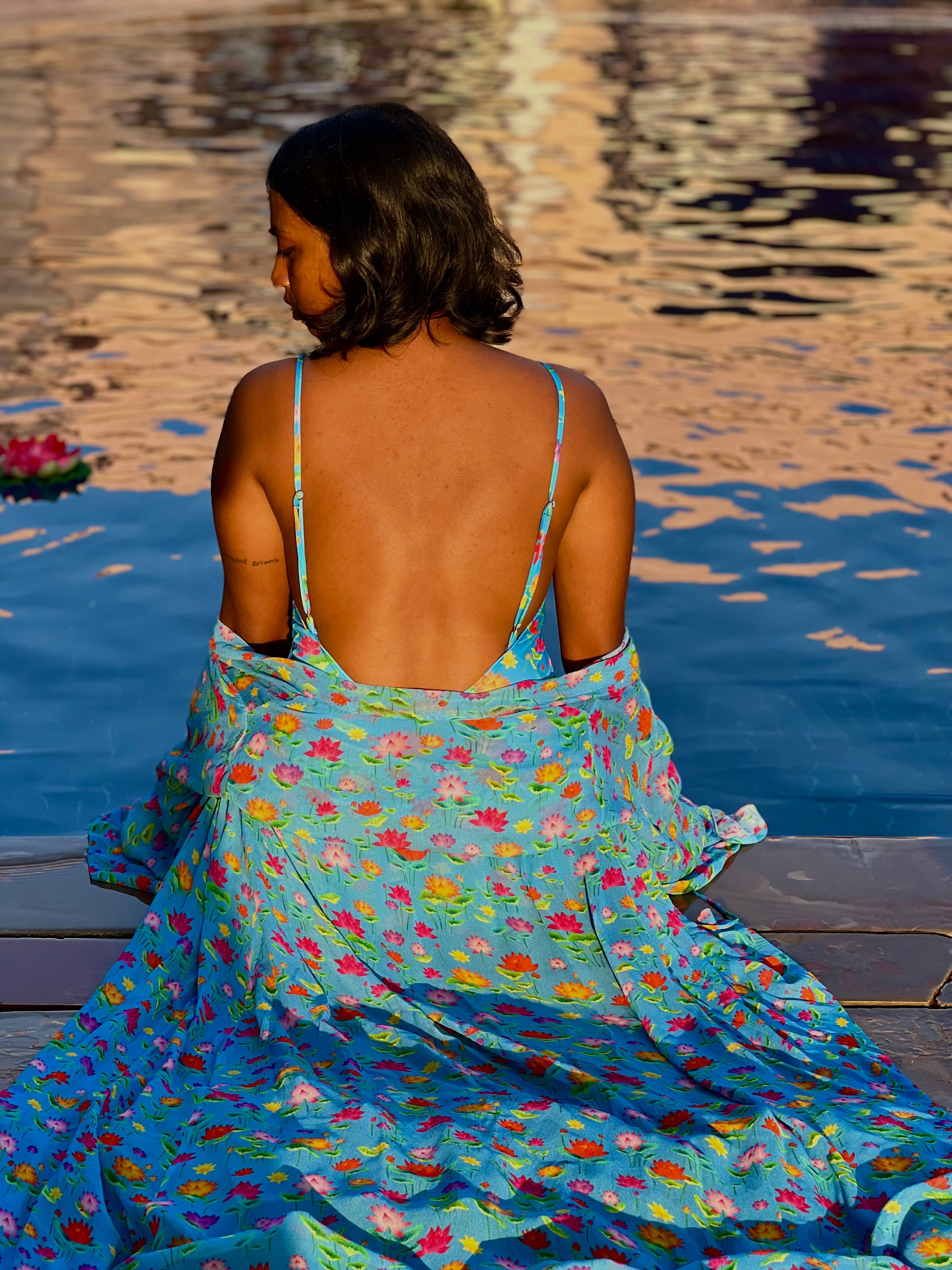 Kaftan with Drawstring Waist - Lotus Pond