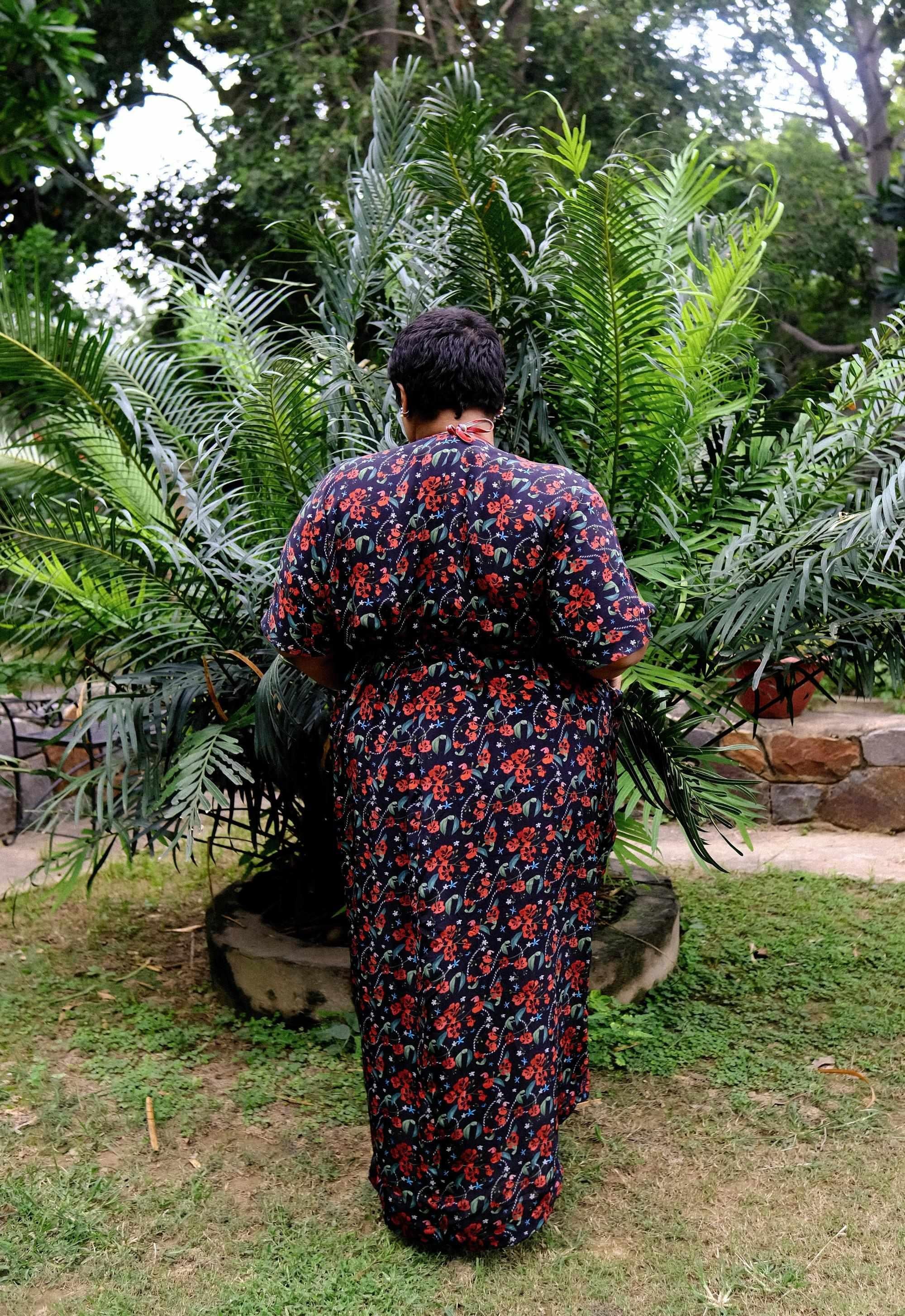 Royal Poinciana Front Or Back Tie Kaftan Dress