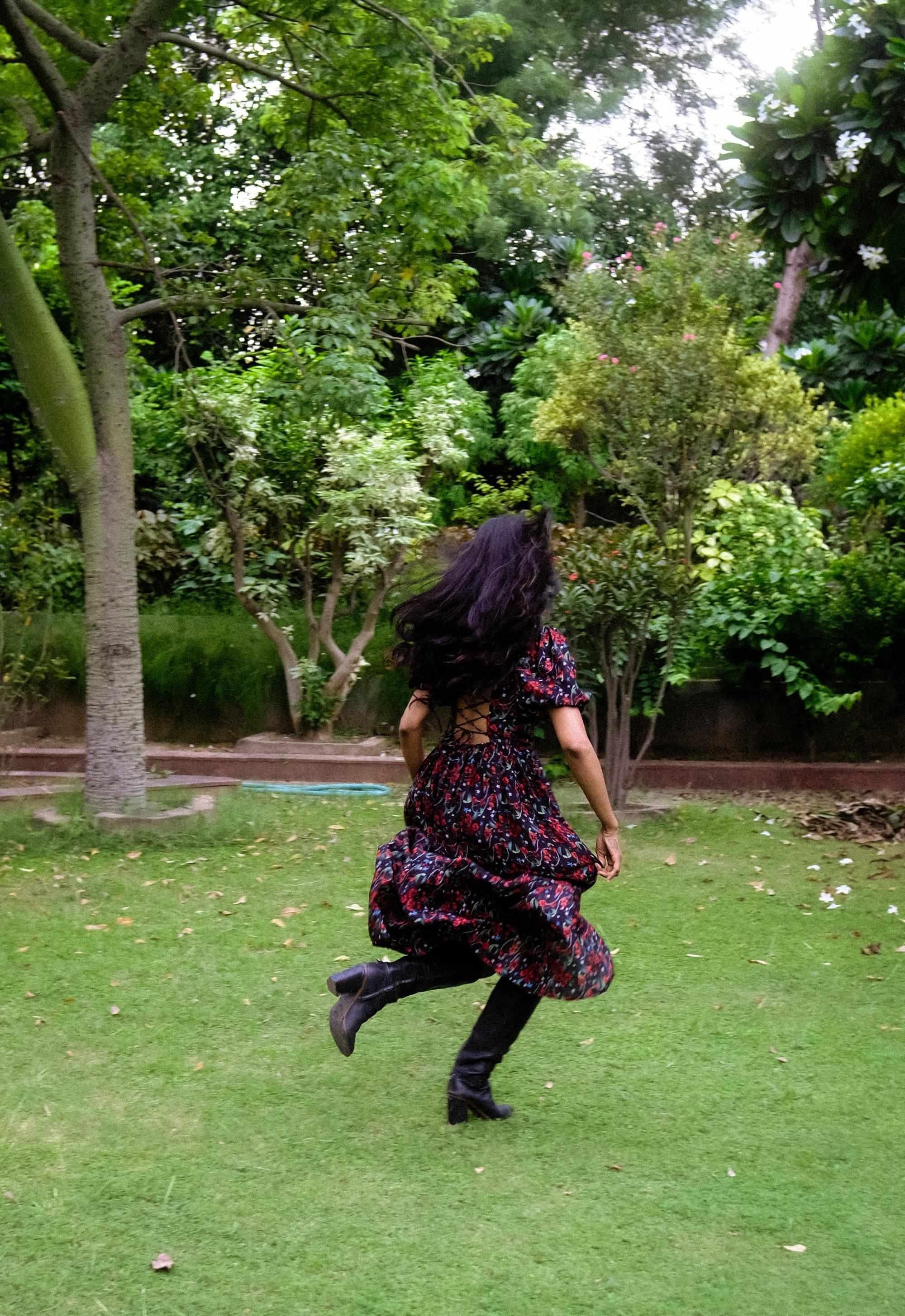 Royal Poinciana Back Tie Up Corset Dress With Pockets