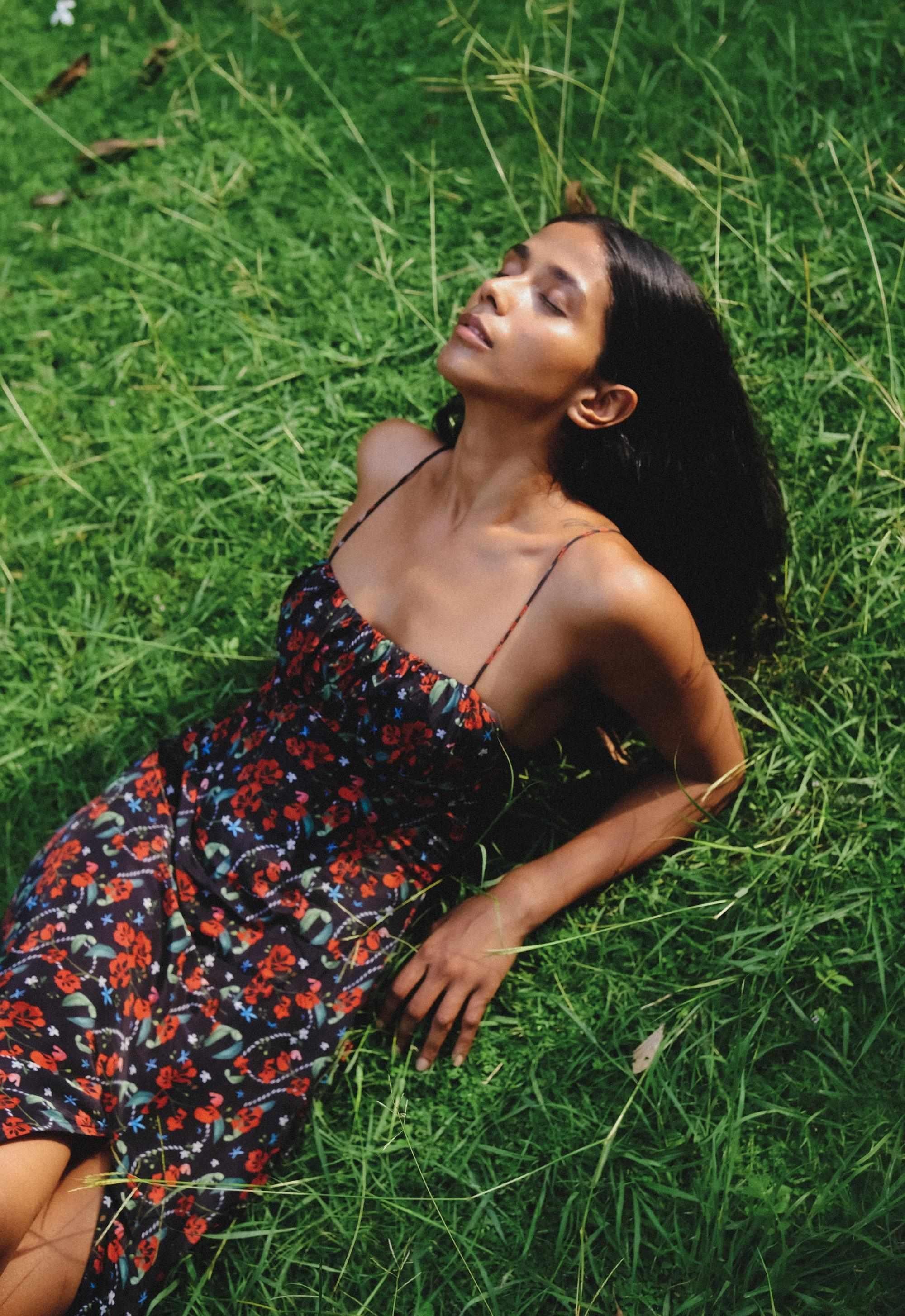 Royal Poinciana Ruched Bust slip dress