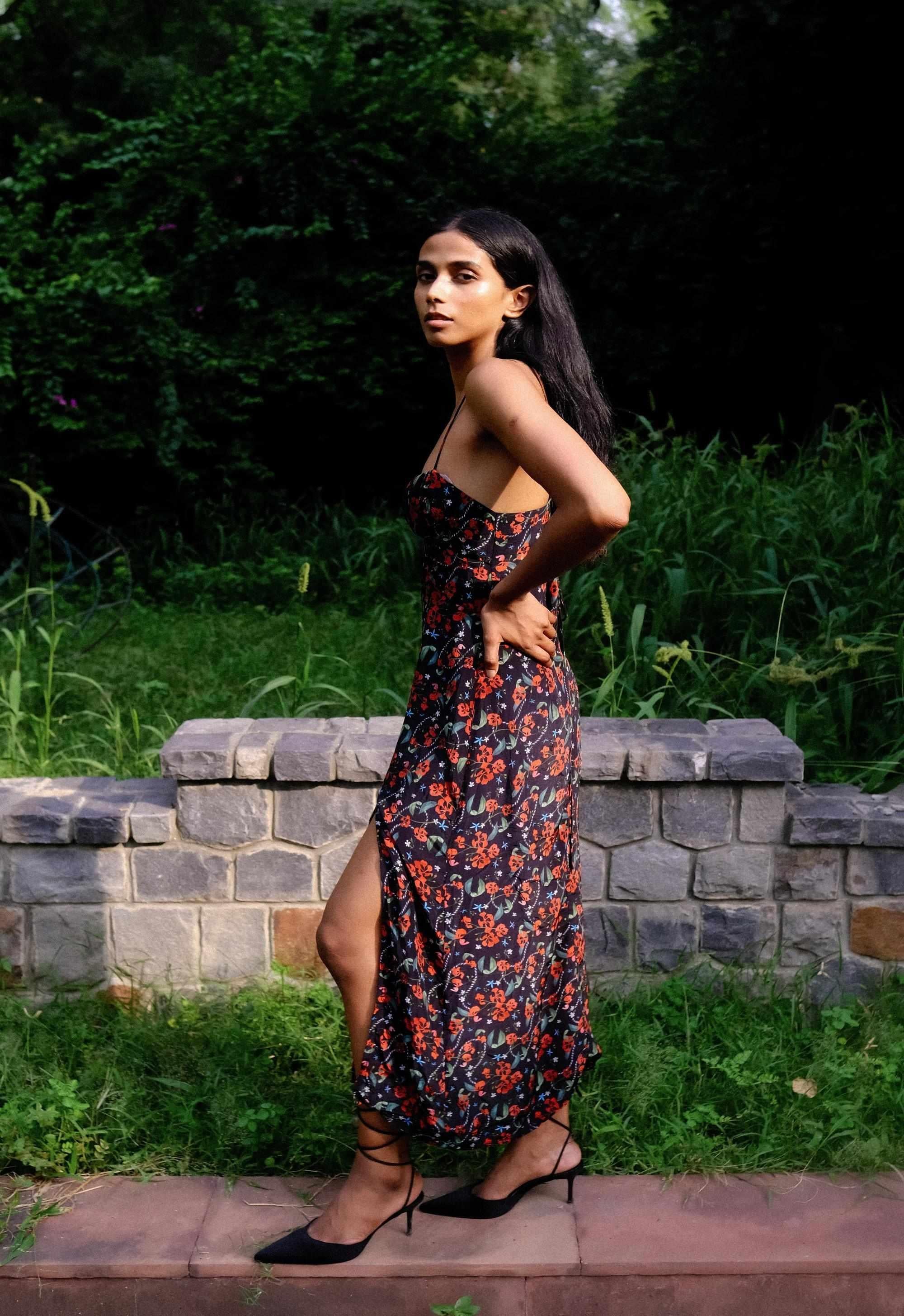 Royal Poinciana Ruched Bust slip dress