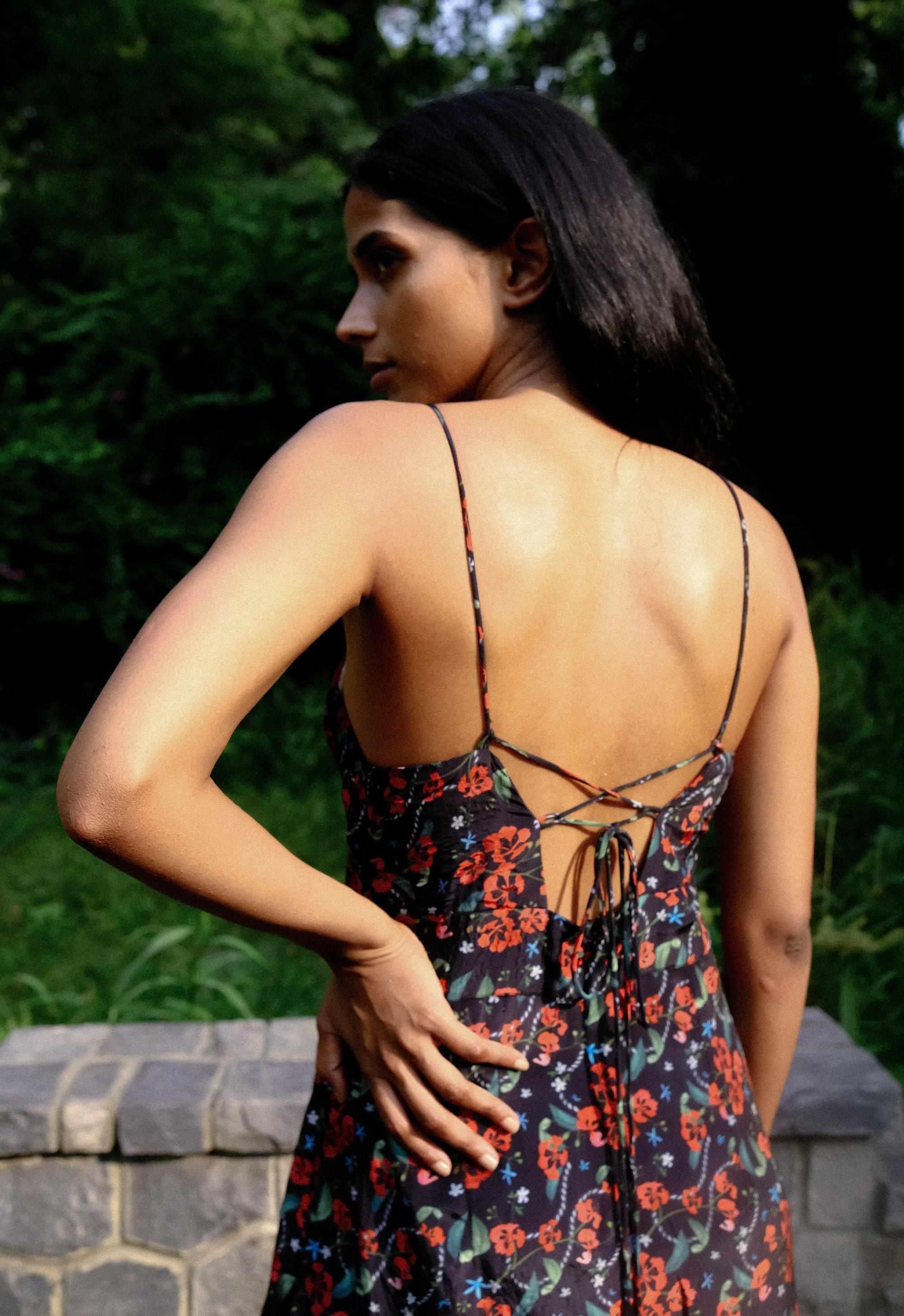 Royal Poinciana Ruched Bust slip dress