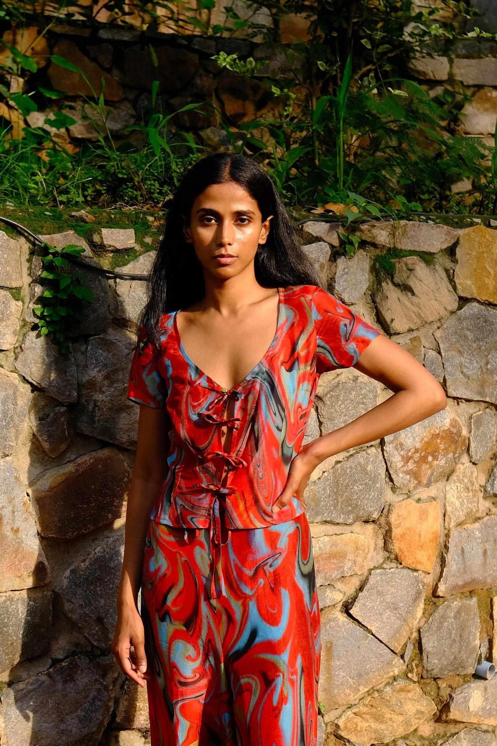 Cayenne Wave Four Tie Top-izsi-IZSI