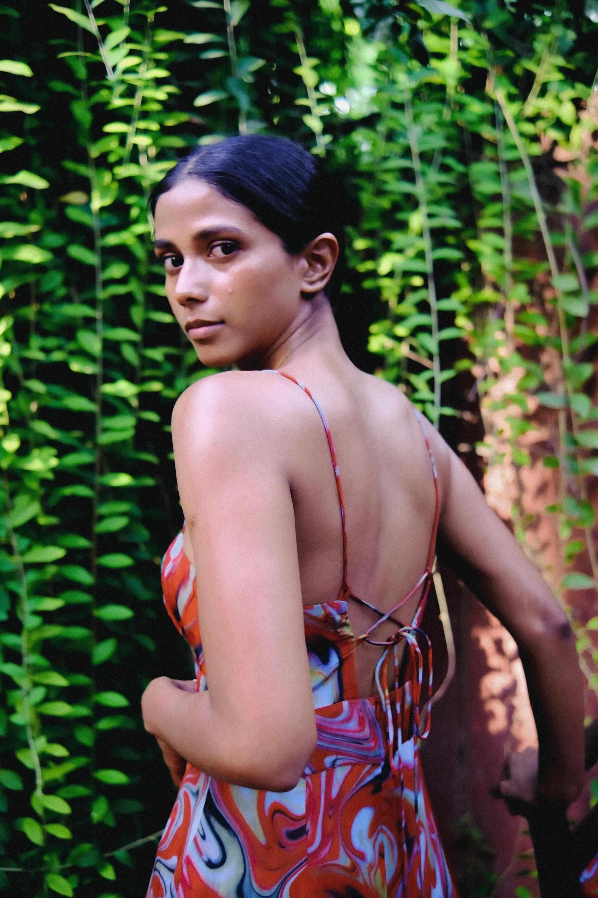 Cayenne Wave Ruched Bust slip dress