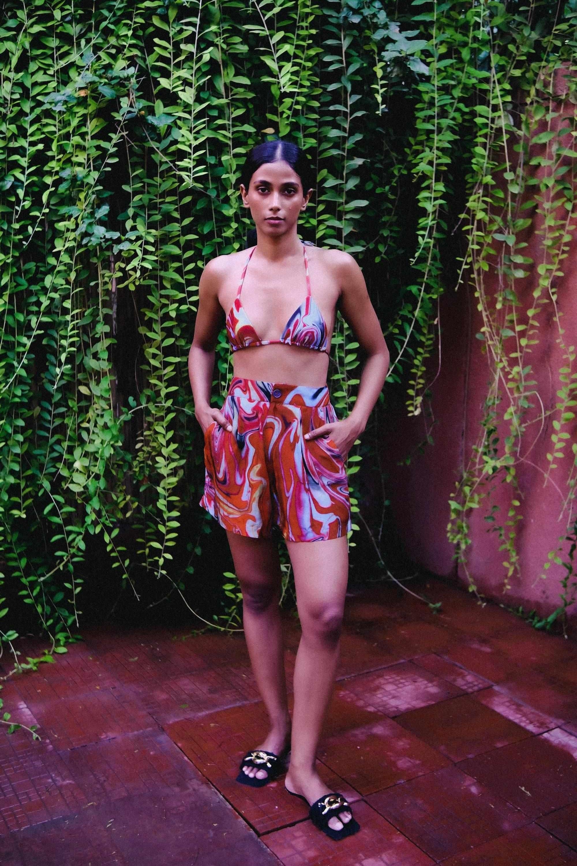 Cayenne Wave High Waist Shorts With Side Pockets-Resortwear-Izsi-IZSI