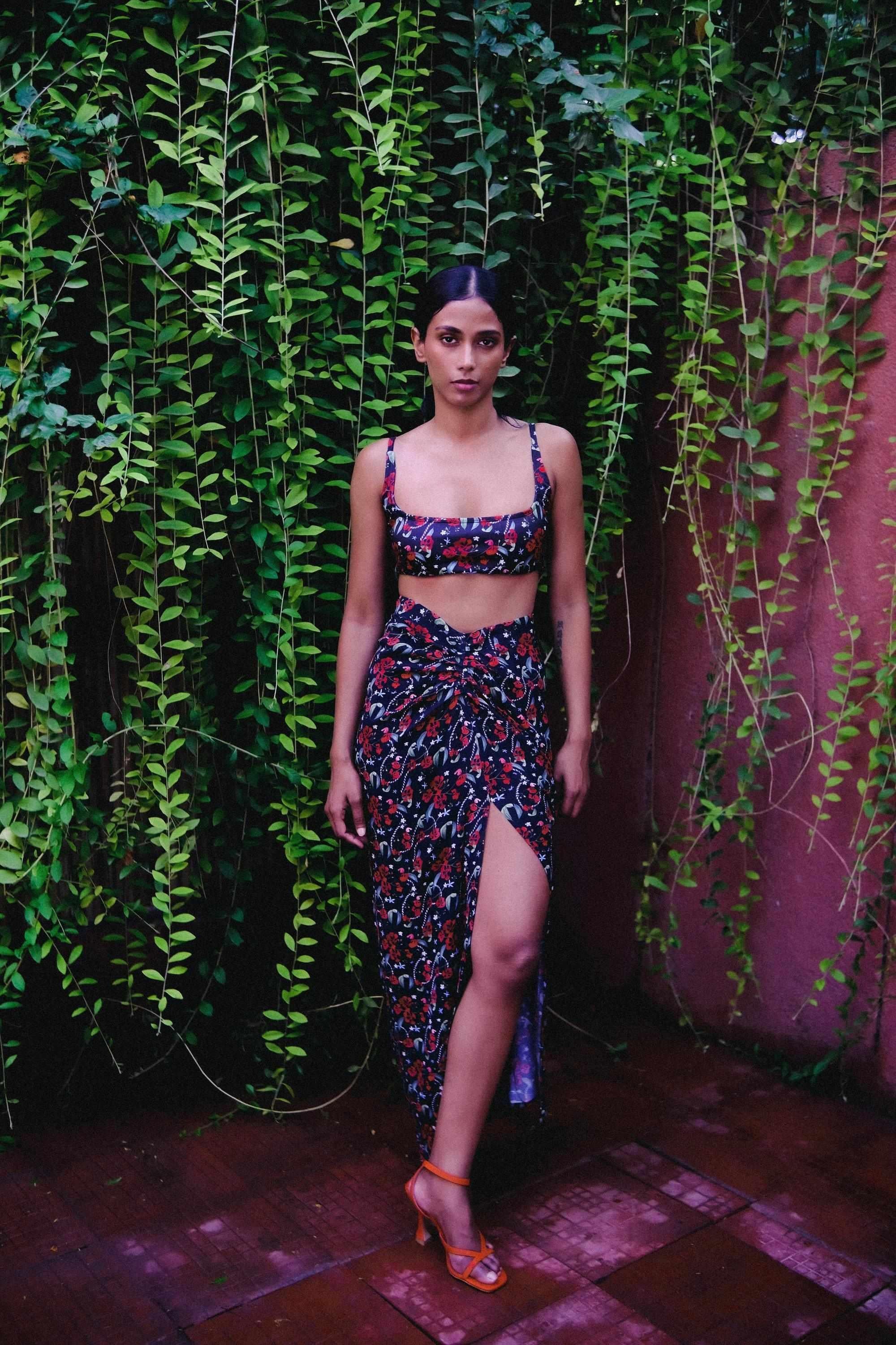 Royal Poinciana Waist Defining Ruched Sarong Skirt-izsi-IZSI