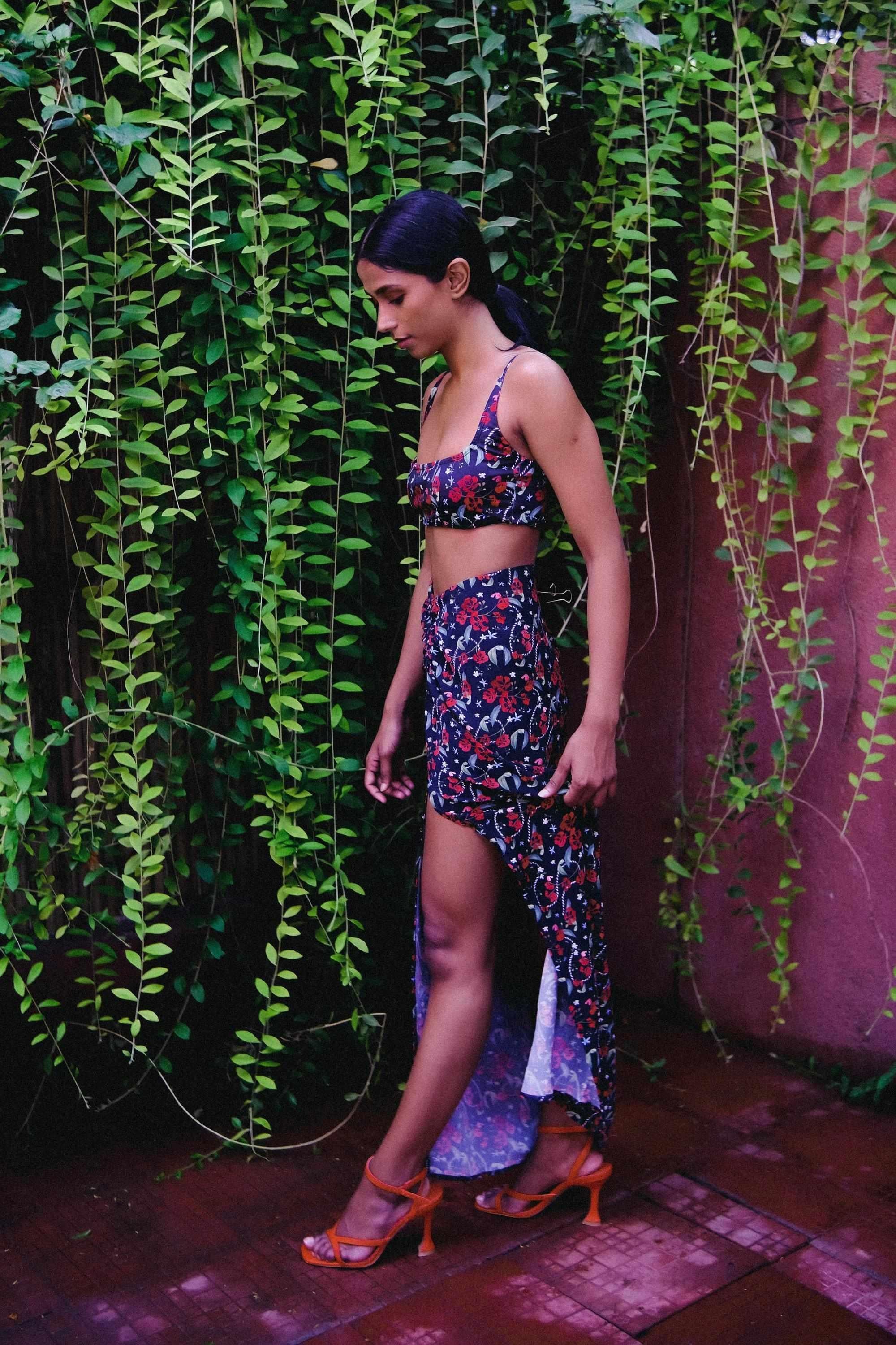 Royal Poinciana Waist Defining Ruched Sarong Skirt