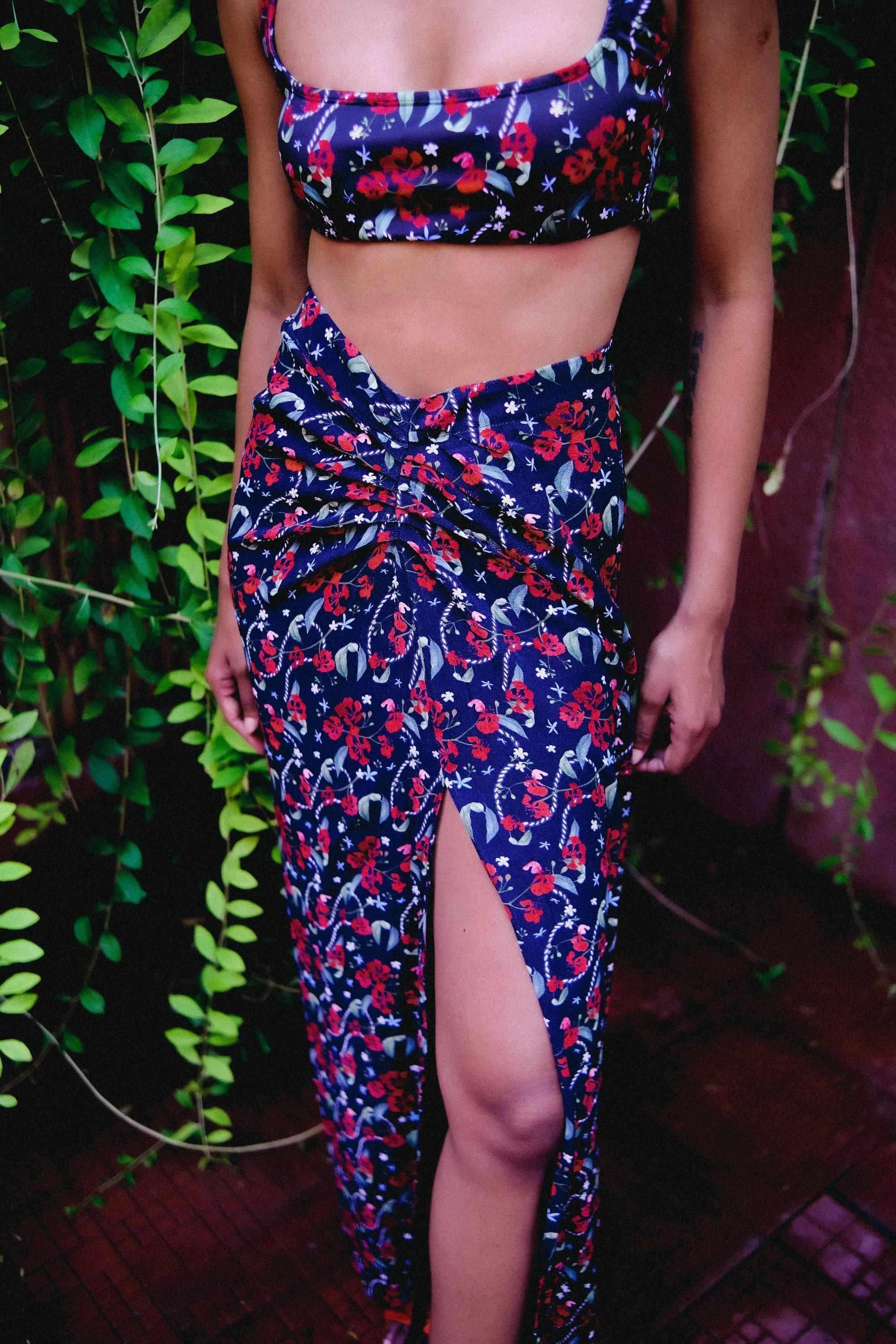 Royal Poinciana Waist Defining Ruched Sarong Skirt