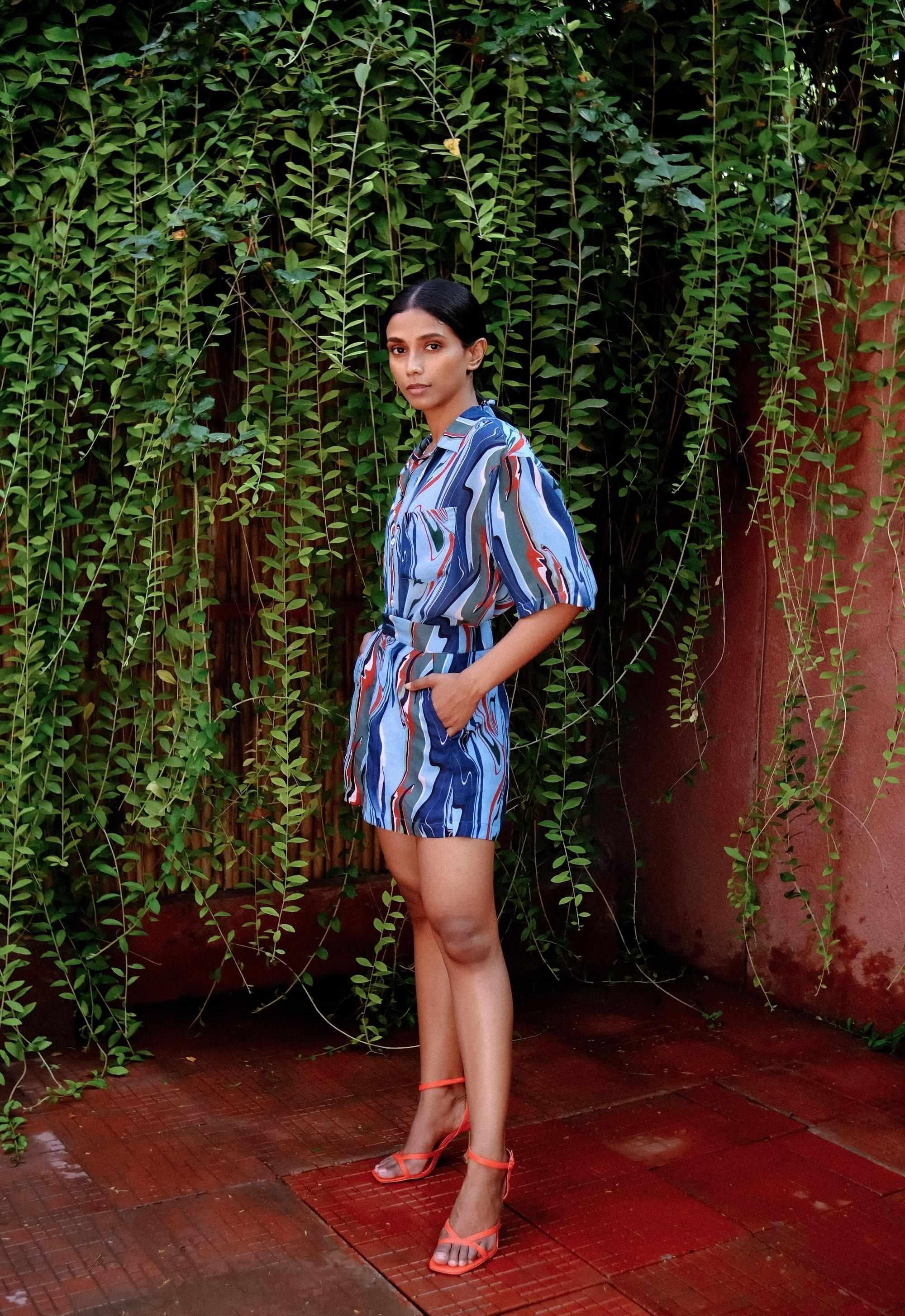 Cosmic Wave High Waist Shorts With Side Pockets