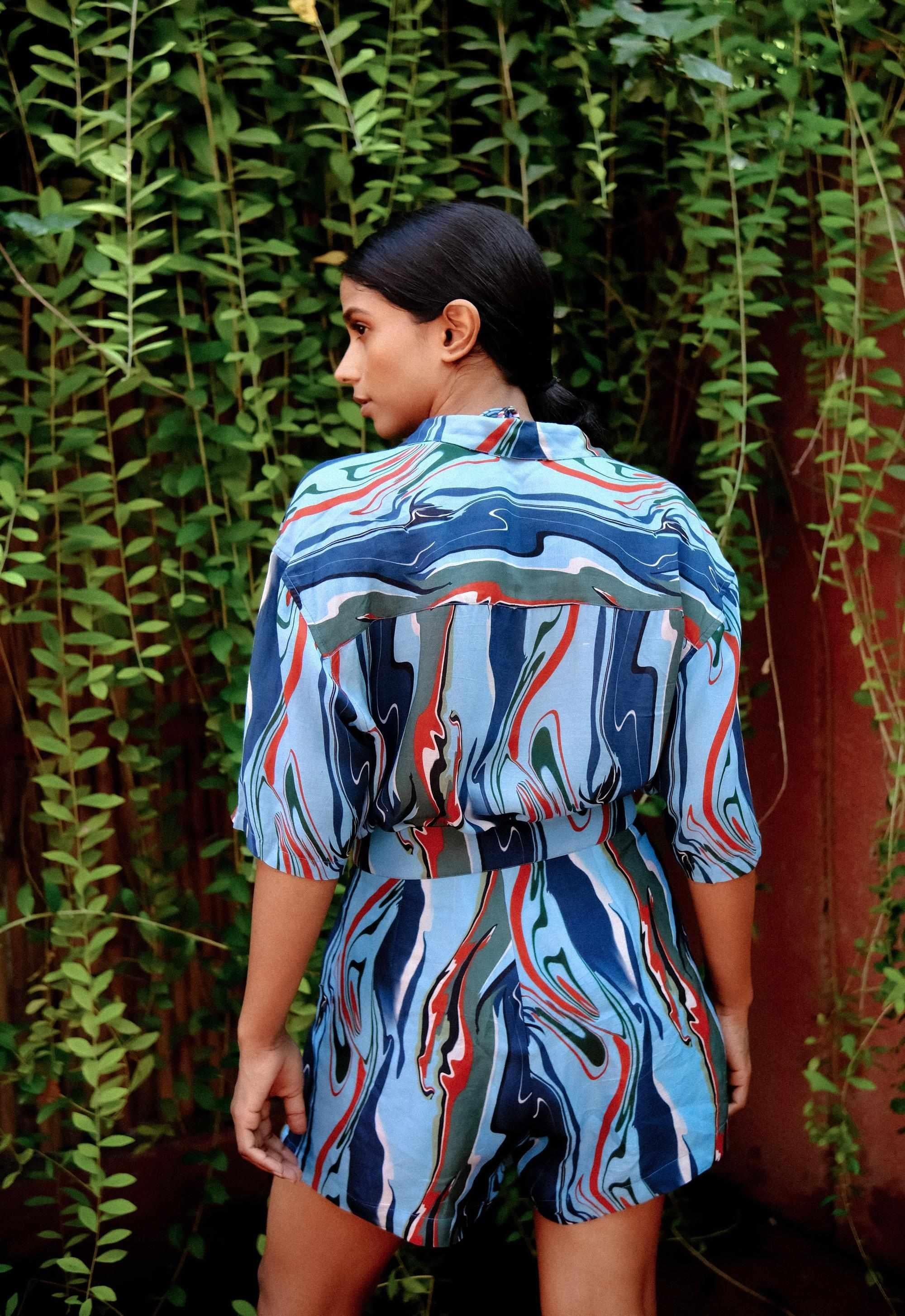 Cosmic Wave High Waist Shorts With Side Pockets