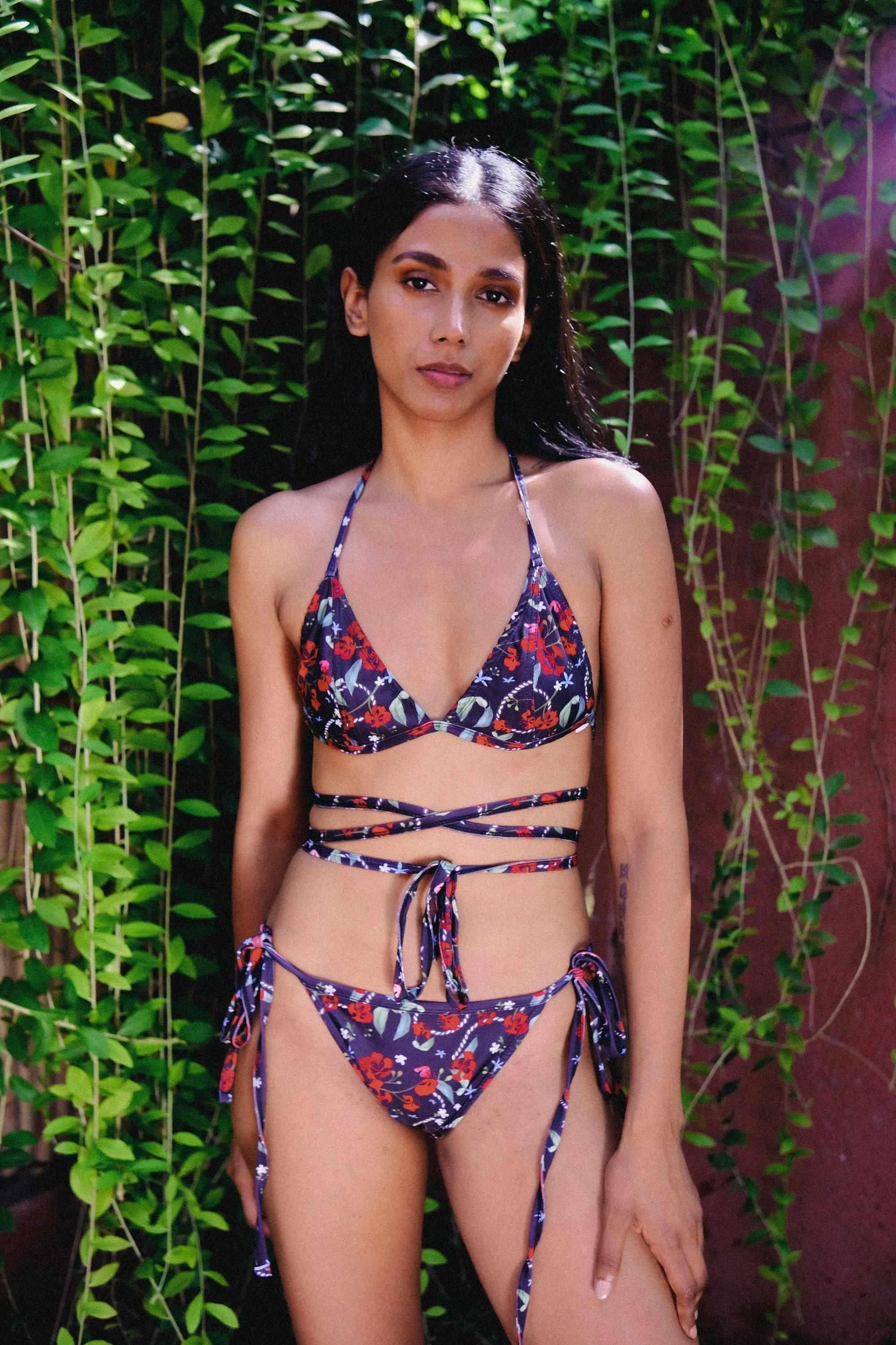 Royal Poinciana Triangle Bikini Top with Wrap Around String