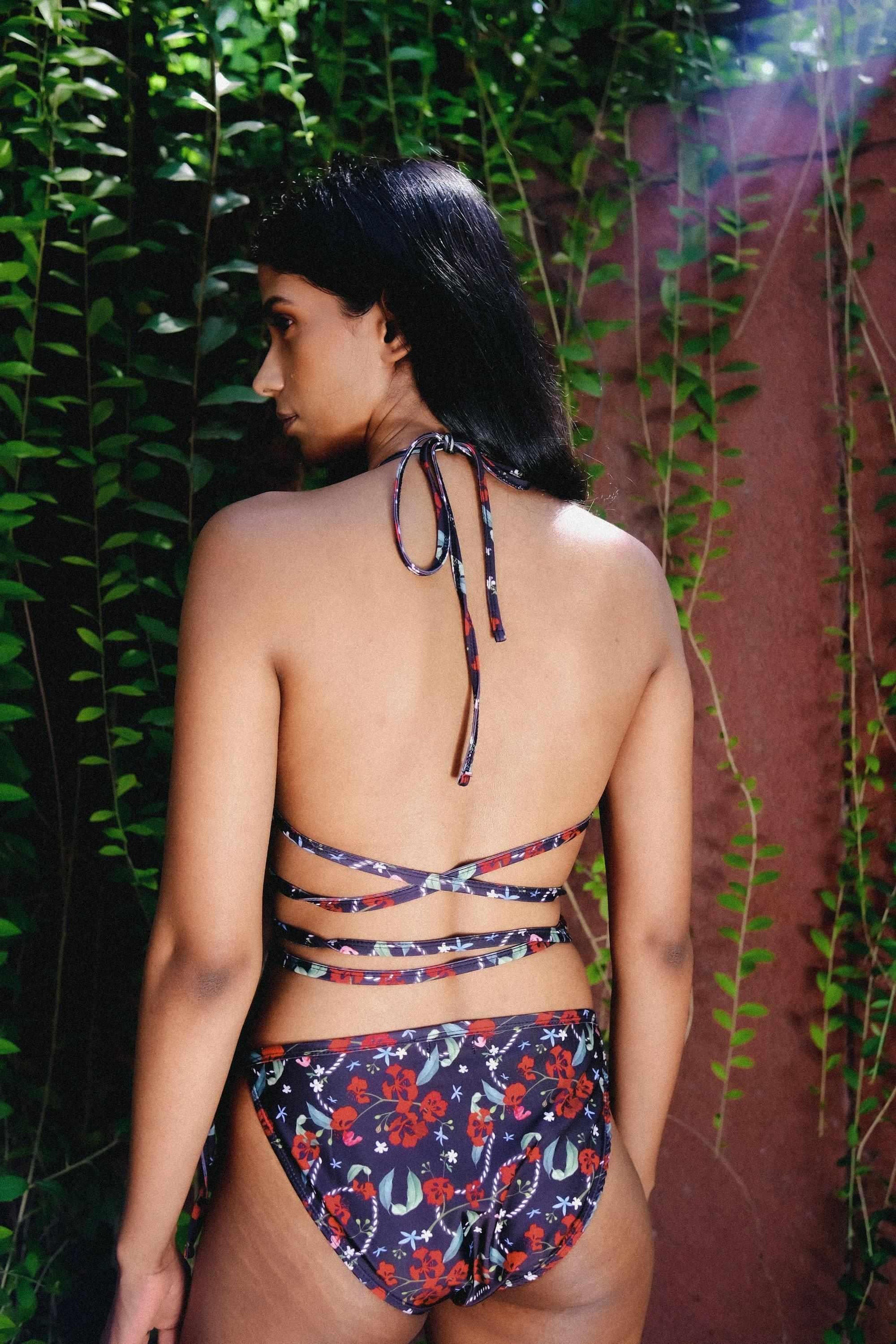 Royal Poinciana Triangle Bikini Top with Wrap Around String