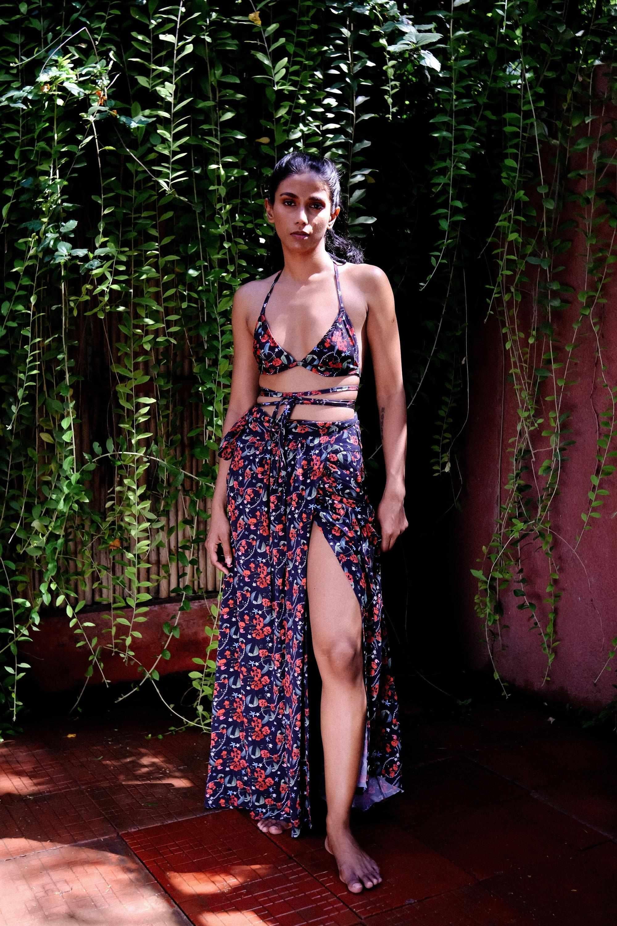 Royal Poinciana Triangle Bikini Top with Wrap Around String-Swimwear-IZSI-IZSI